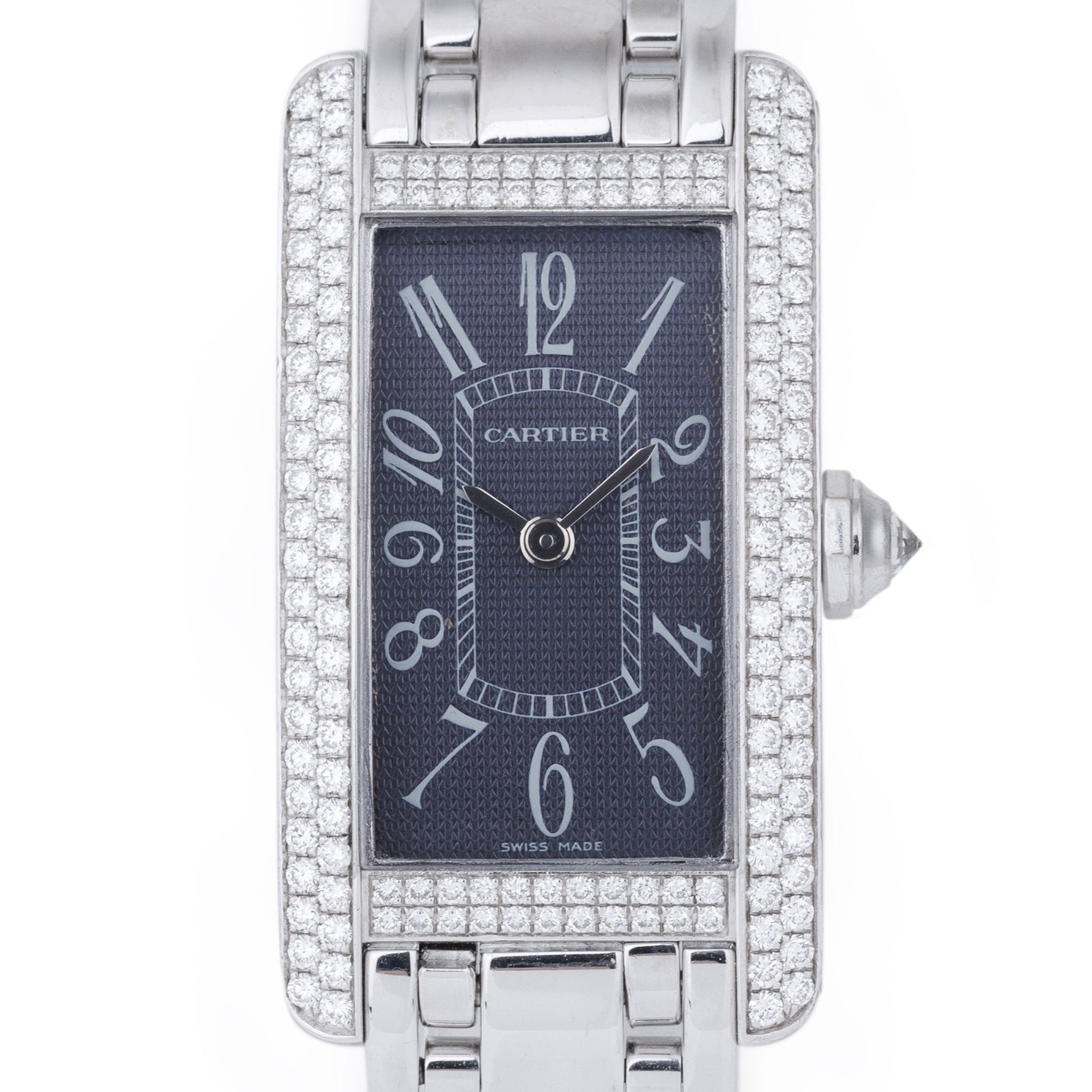 Cartier Tank Americaine | REF. 2489 | Diamond Bezel | Grey Dial | 18k White Gold | 19mm | 2000's