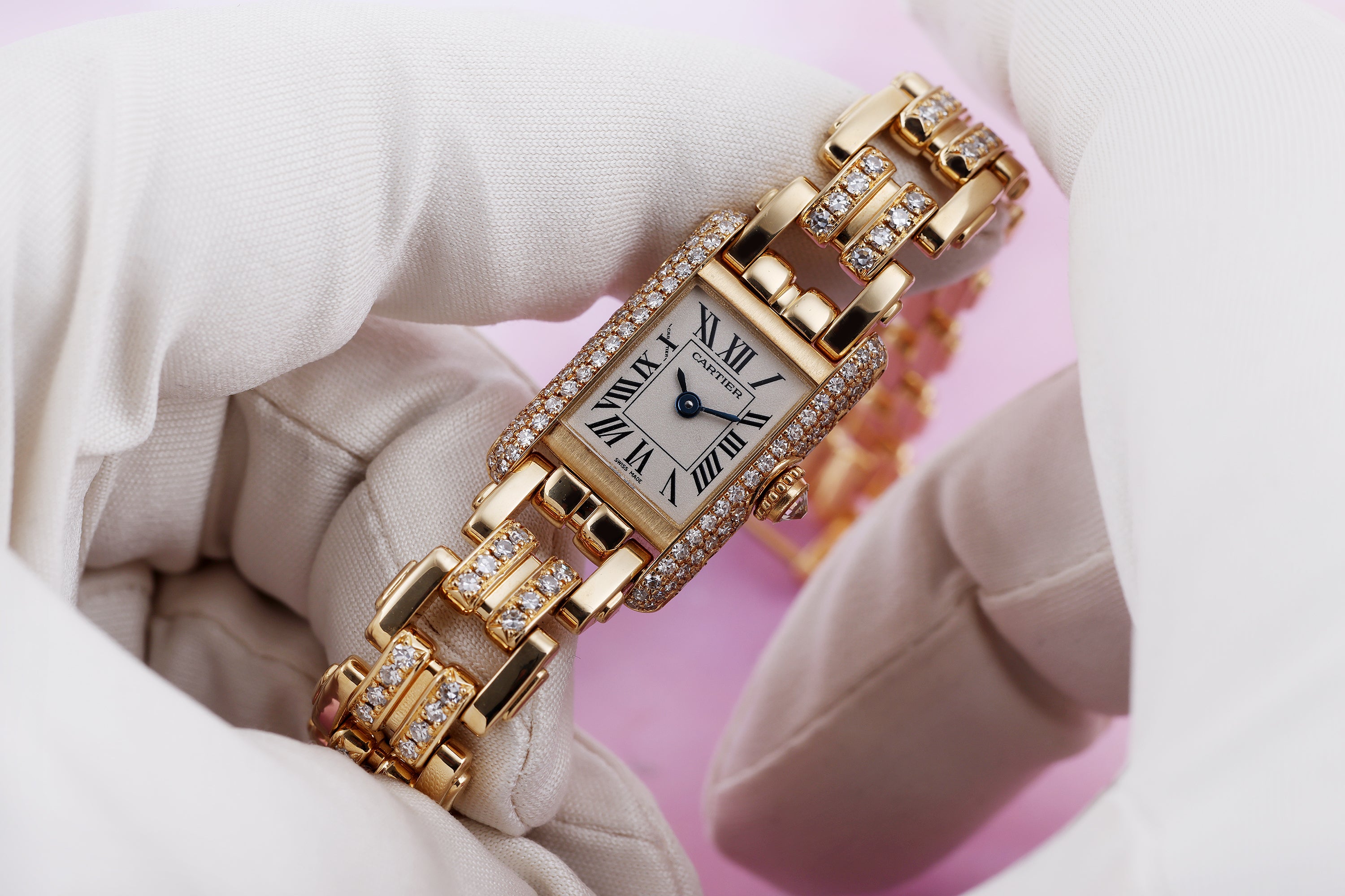 Cartier Mini Tank | REF. 828003 | Diamond bezel & Bracelet | 15.5mm | 18k Yellow Gold | 1990's