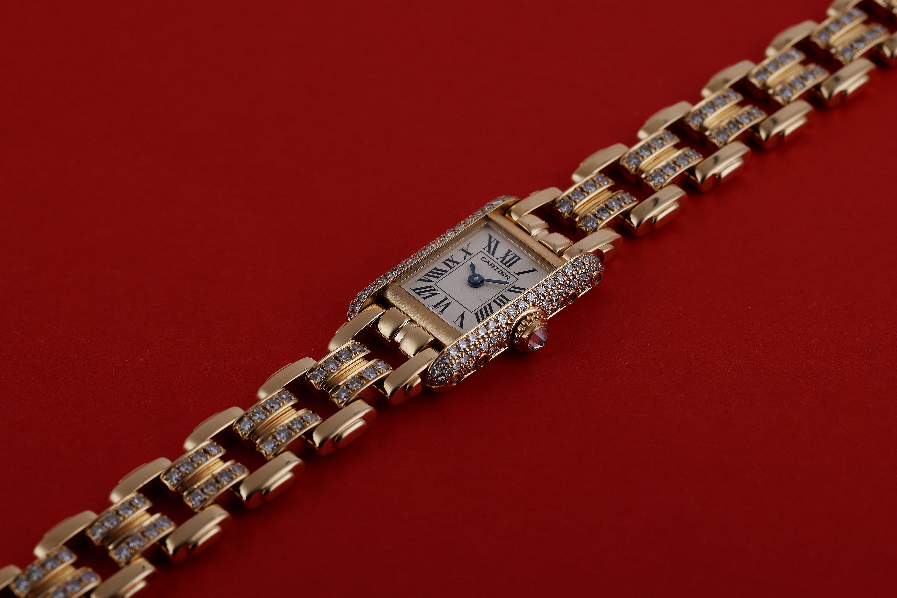 Cartier Mini Tank | REF. 828003 | Diamond bezel & Bracelet | 15.5mm | 18k Yellow Gold | 1990's