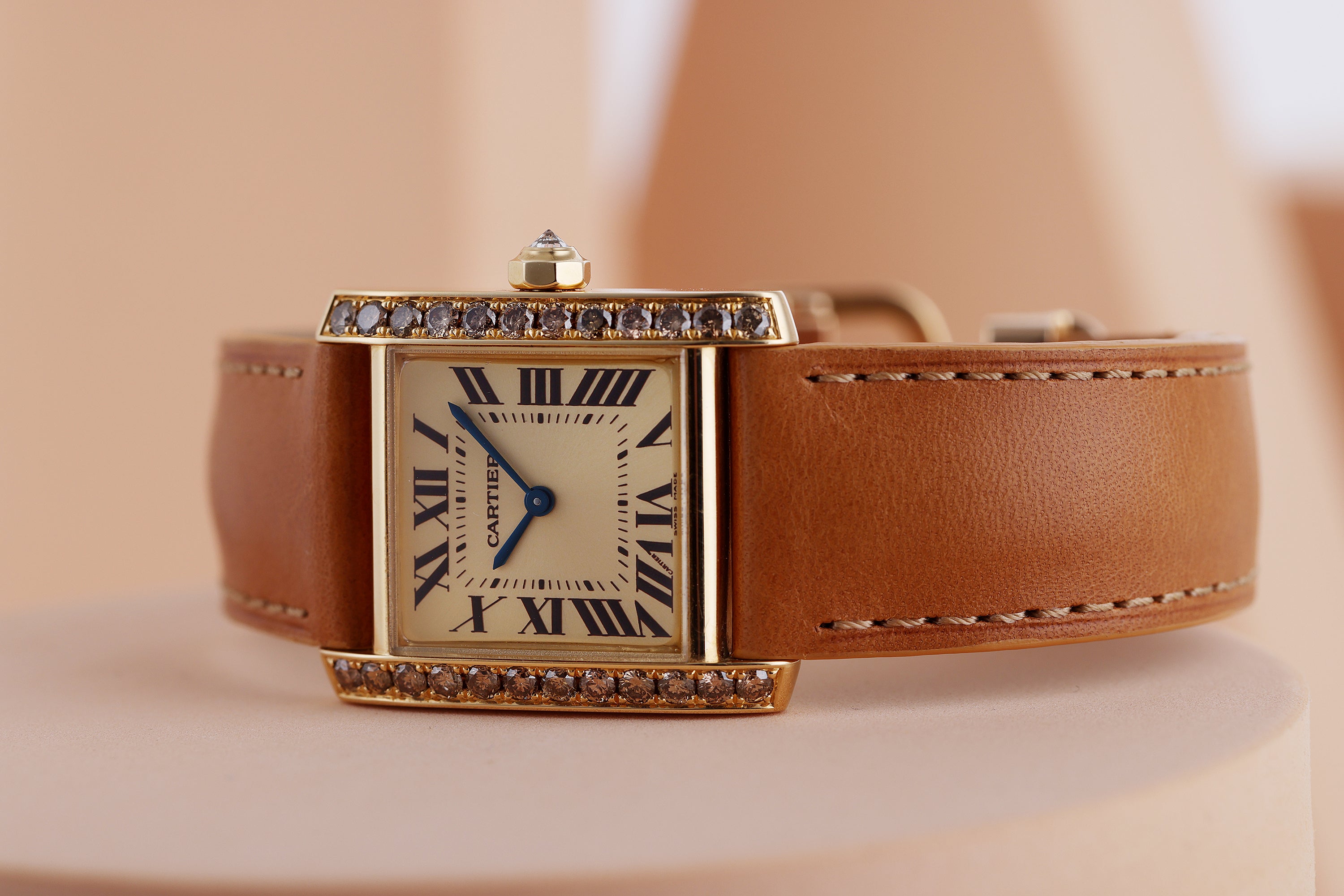 Rare Cartier Tank Francaise | REF. 1821 | Champagne Diamonds | 18k Yellow Gold | 25mm | Circa 2000's