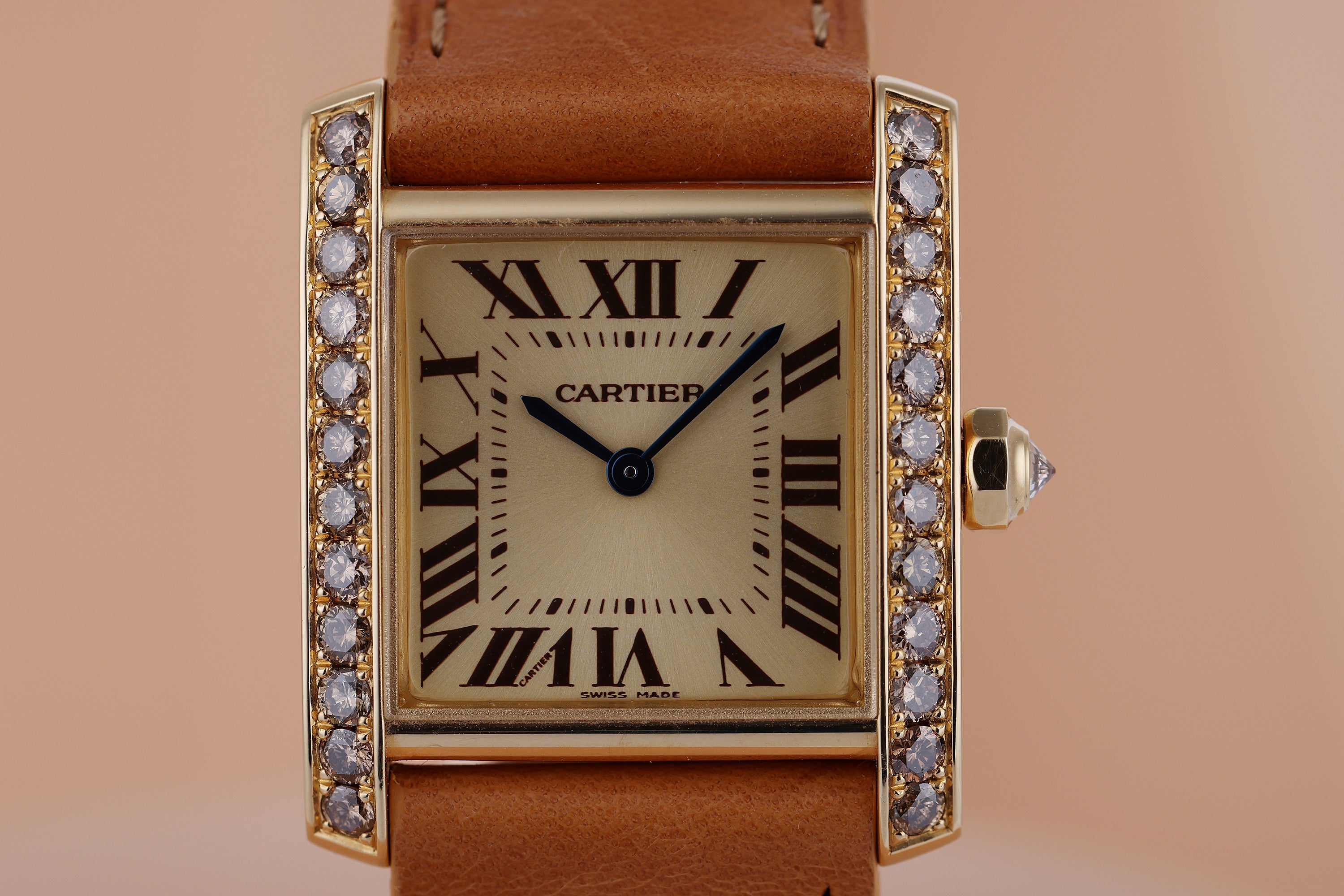 Rare Cartier Tank Francaise | REF. 1821 | Champagne Diamonds | 18k Yellow Gold | 25mm | Circa 2000's