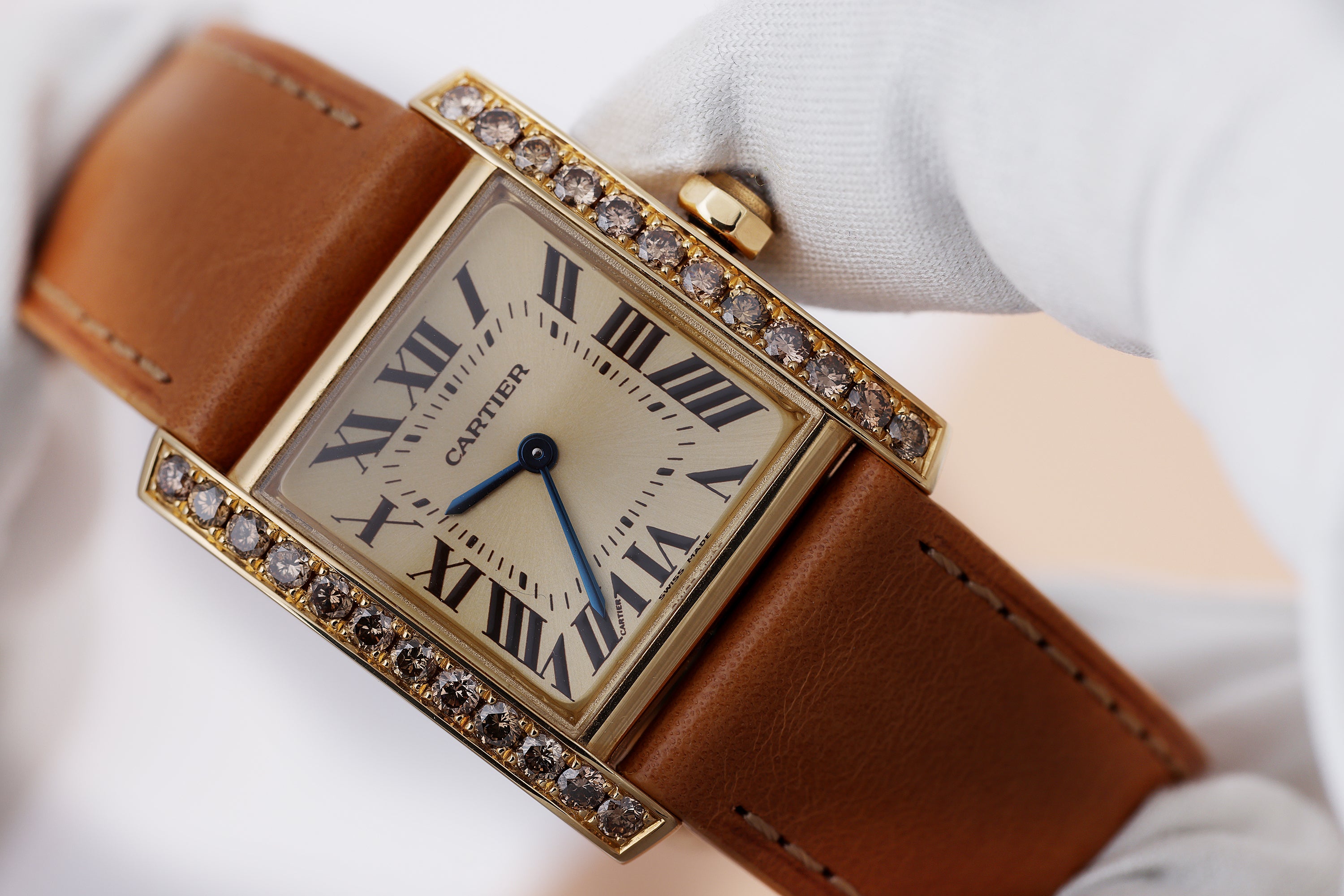 Rare Cartier Tank Francaise | REF. 1821 | Champagne Diamonds | 18k Yellow Gold | 25mm | Circa 2000's