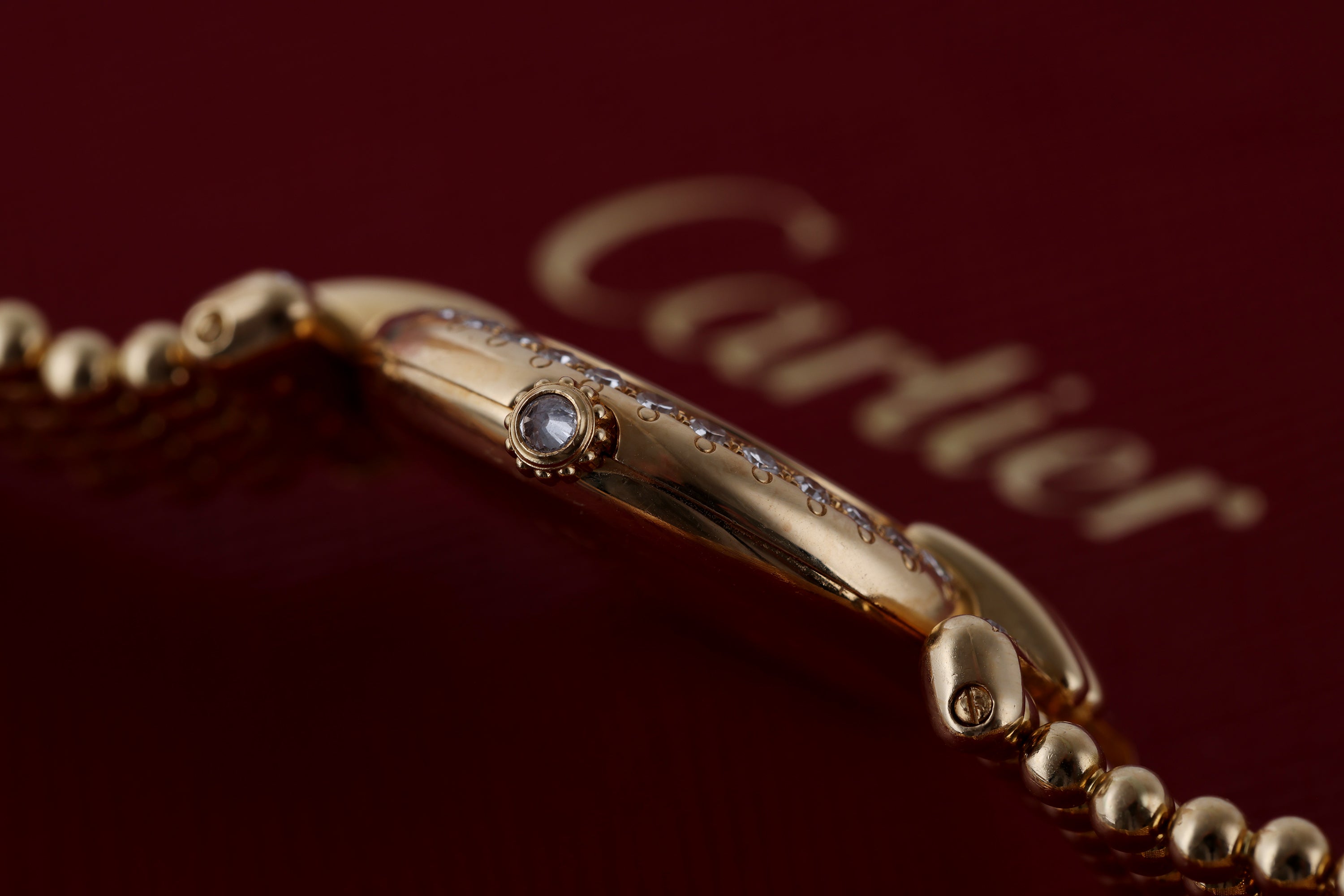 Cartier Colisee | REF. 881092 | Diamond Bezel & Shoulders | Ball Chain Bracelet | 18k Yellow Gold | 24mm | Circa 1990's