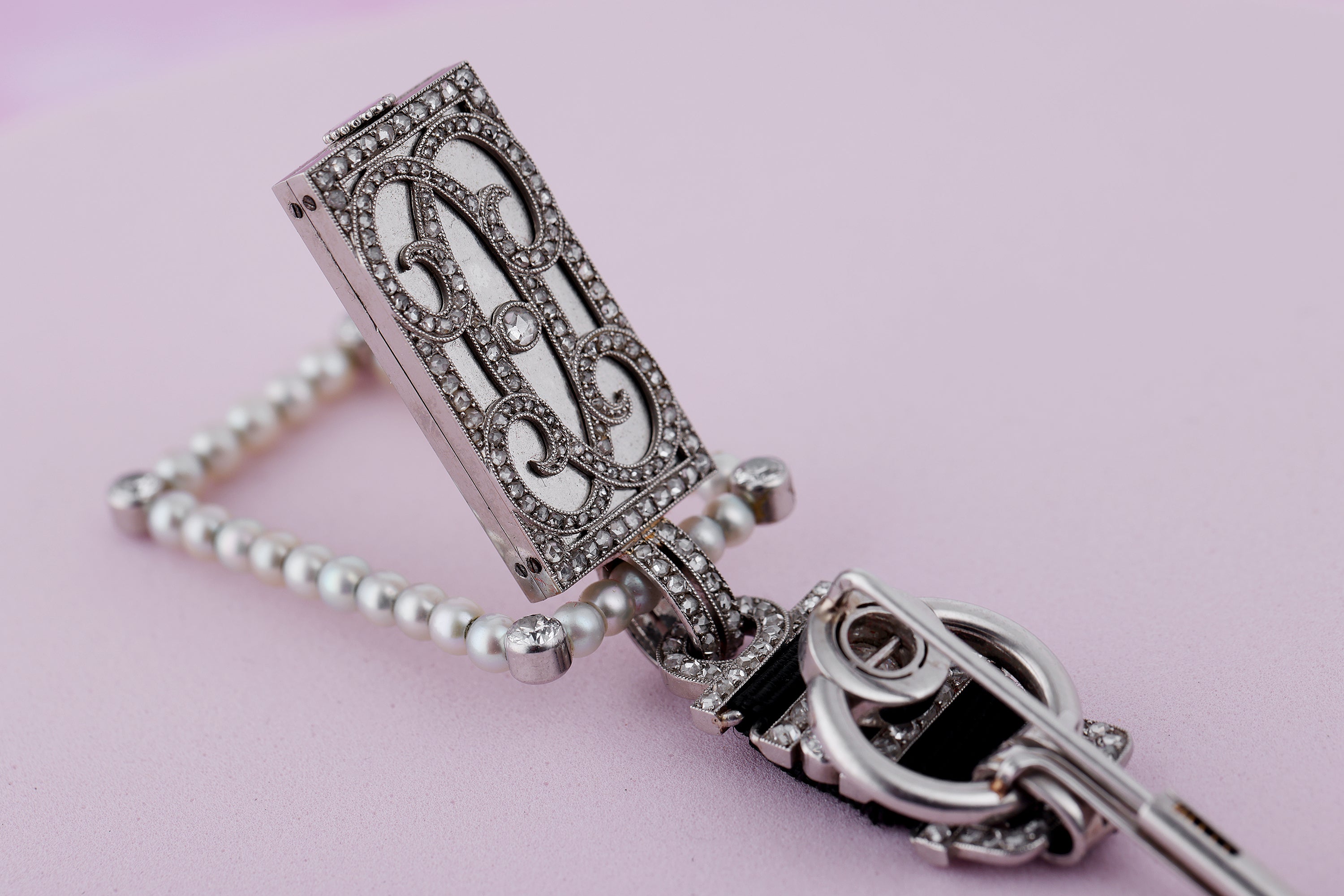 Rare Reversible Cartier Brooch & Watch | 1925 - Art Deco | Pearl & Diamonds | Platinum | Pendant, Watch & Desk Clock