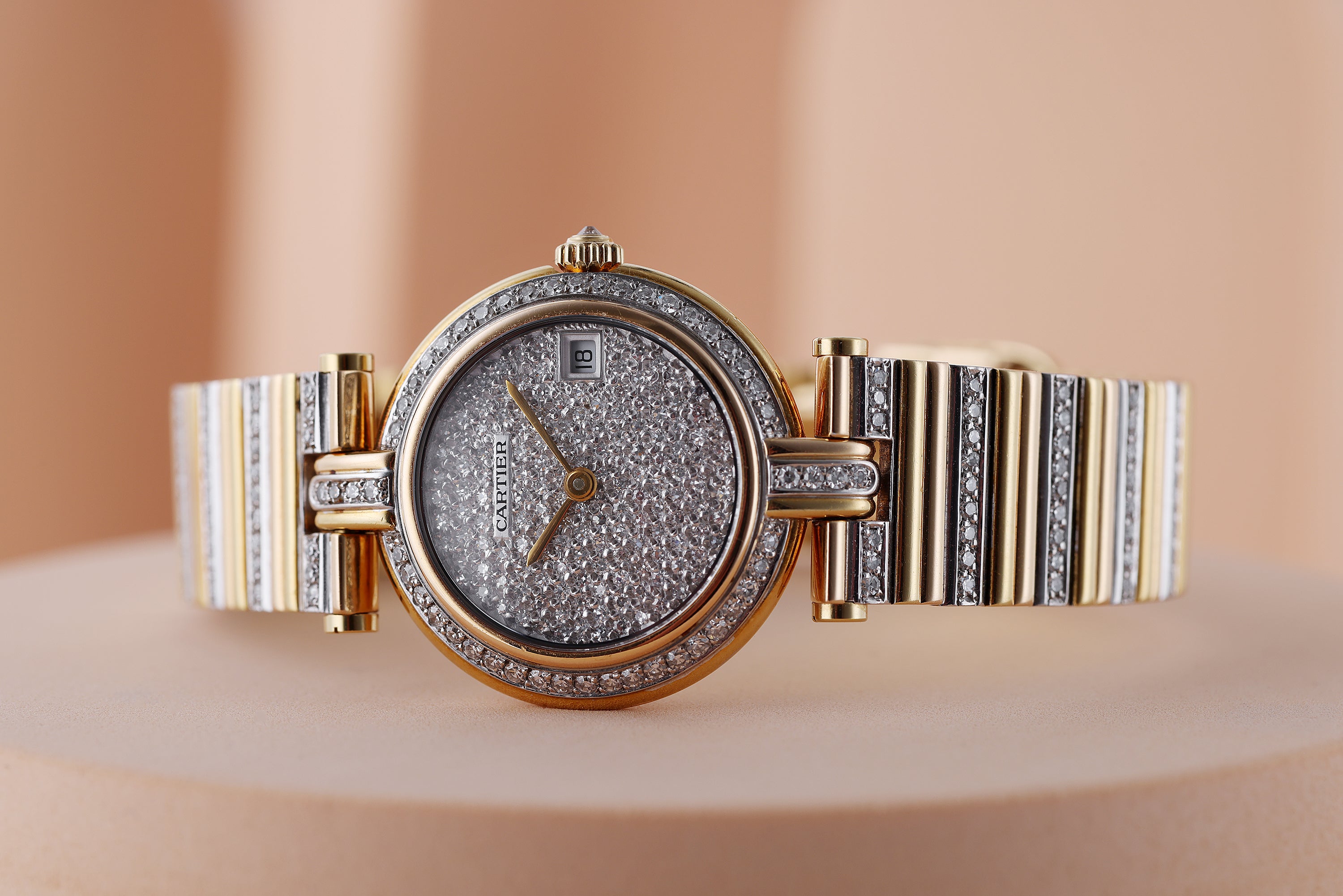 Cartier Vendome Pavé Diamonds | REF. 8395 | Two-Tone 18k Yellow & White Gold | 26mm | 2000's