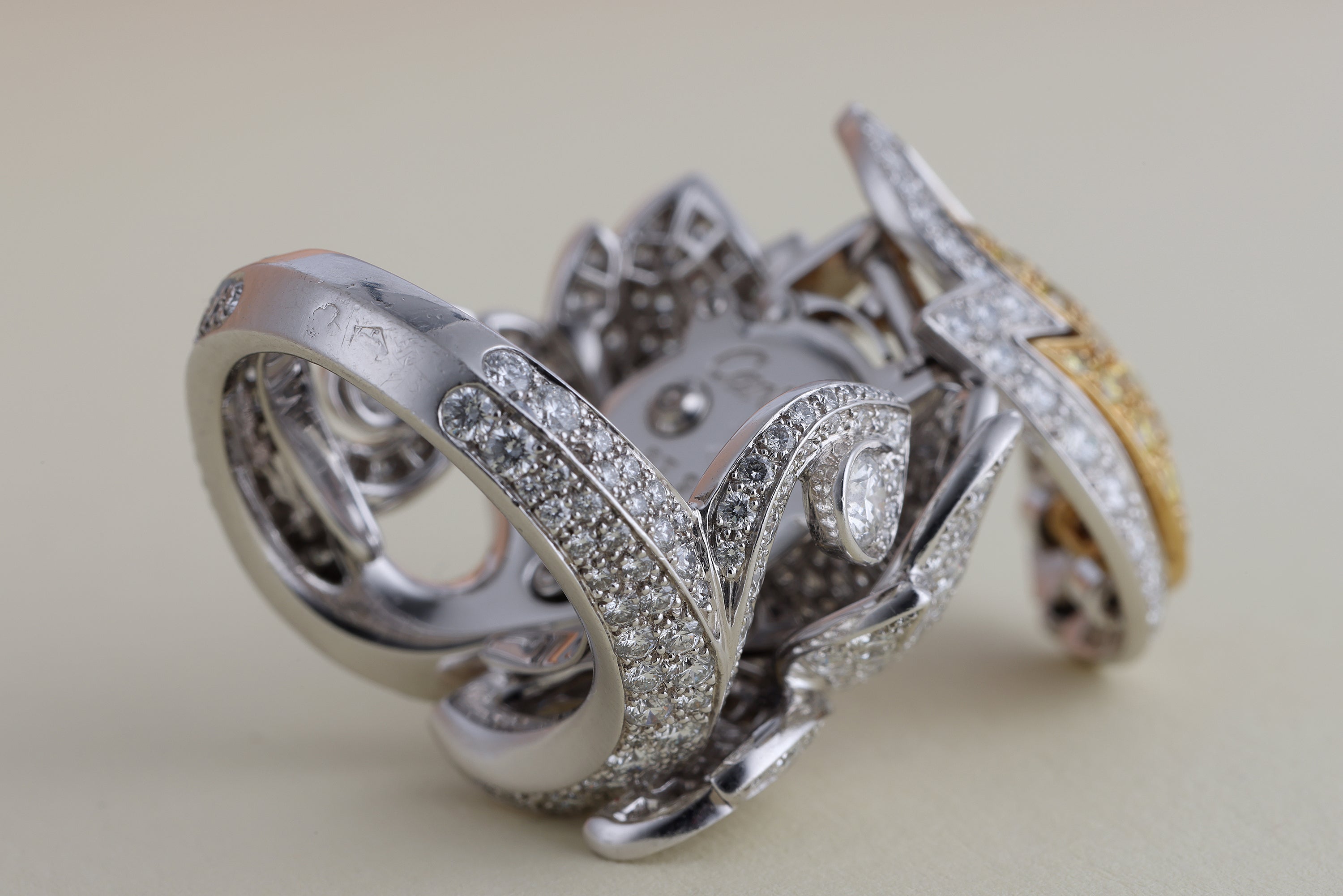 Cartier Platinum Tulip Secret Watch Ring | Pavé Diamonds & Yellow Diamonds | Piece Unique 1 of 1