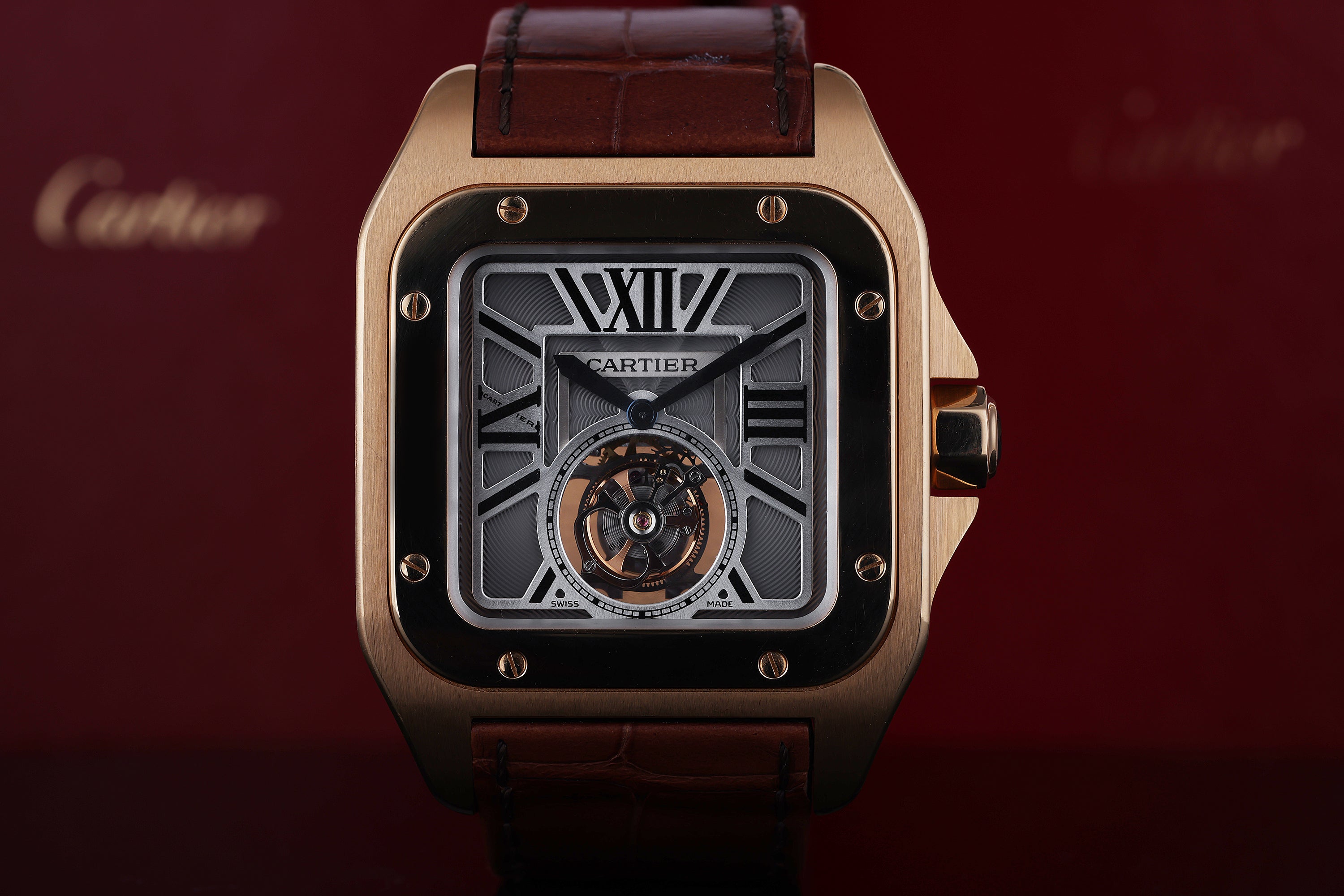 Rare Cartier Santos 100 Flying Tourbillon XL | REF. W2020019 / 3086 | 18k Rose Gold | Manual Wind | Box & Papers | 2012