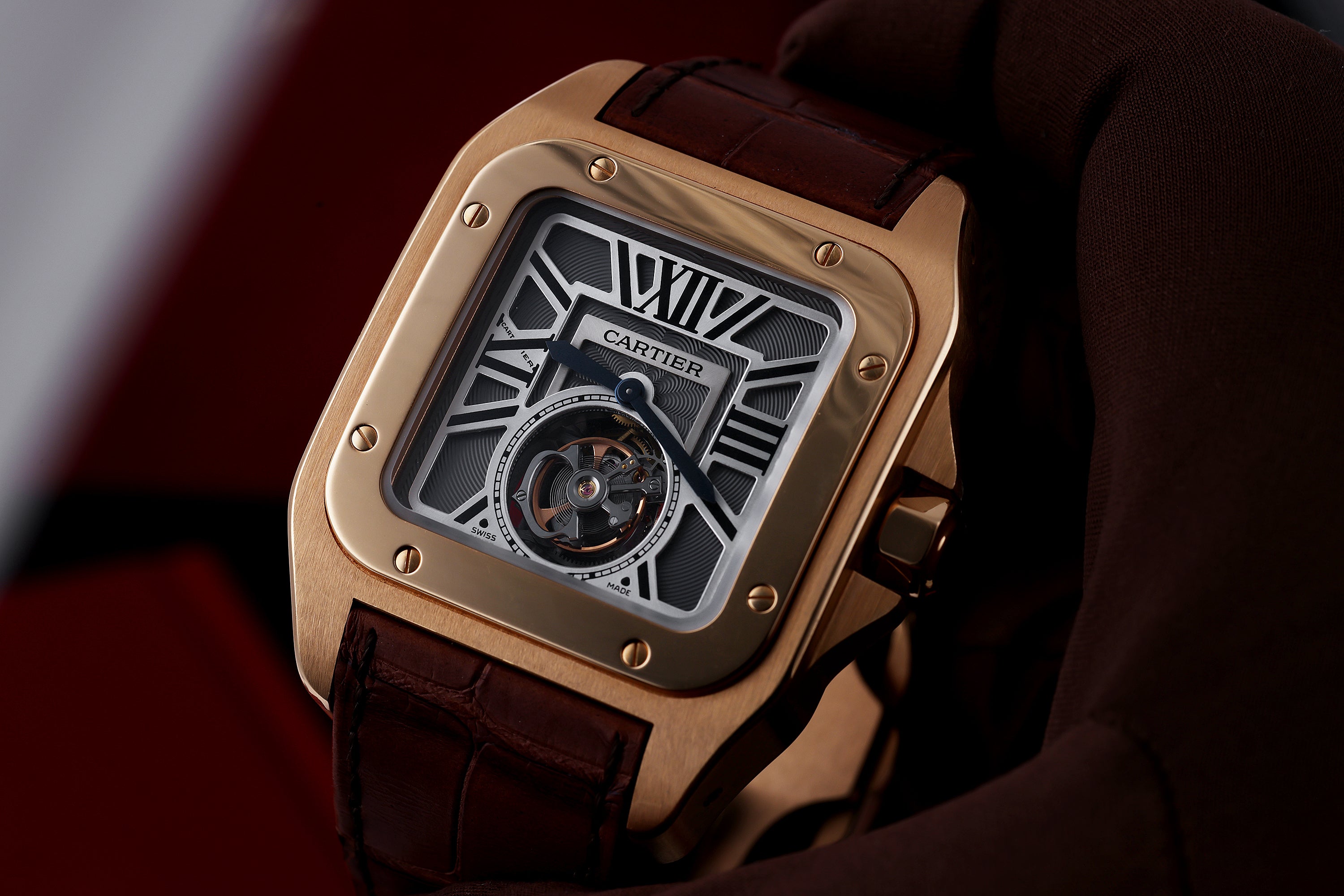 Rare Cartier Santos 100 Flying Tourbillon XL | REF. W2020019 / 3086 | 18k Rose Gold | Manual Wind | Box & Papers | 2012