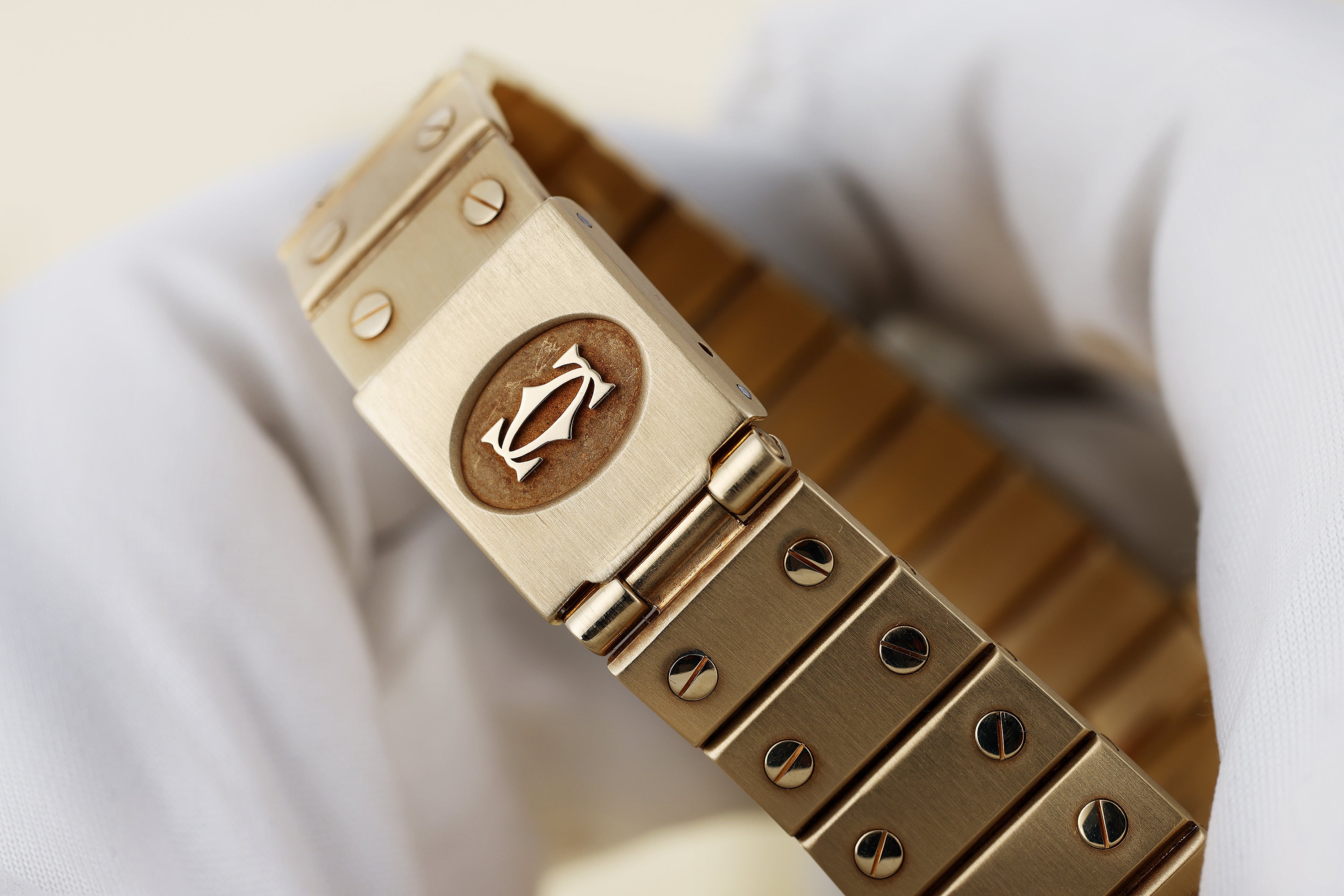 Cartier Santos Carrée Automatique | REF. 2960 | Ivory Grey Diamond Dial | Diamond End-links | 18k Yellow Gold | 29mm | 1980's