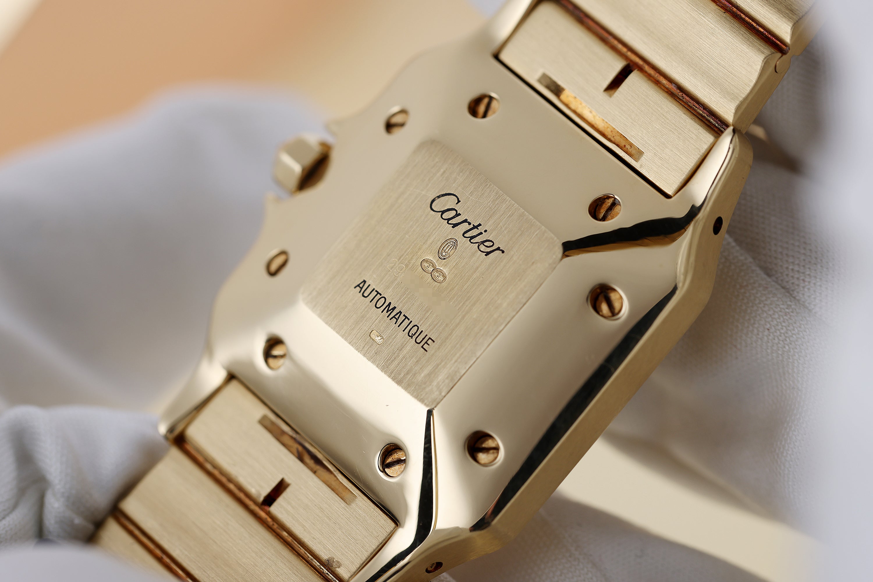 Cartier Santos Carrée Automatique | REF. 2960 | Ivory Grey Diamond Dial | Diamond End-links | 18k Yellow Gold | 29mm | 1980's