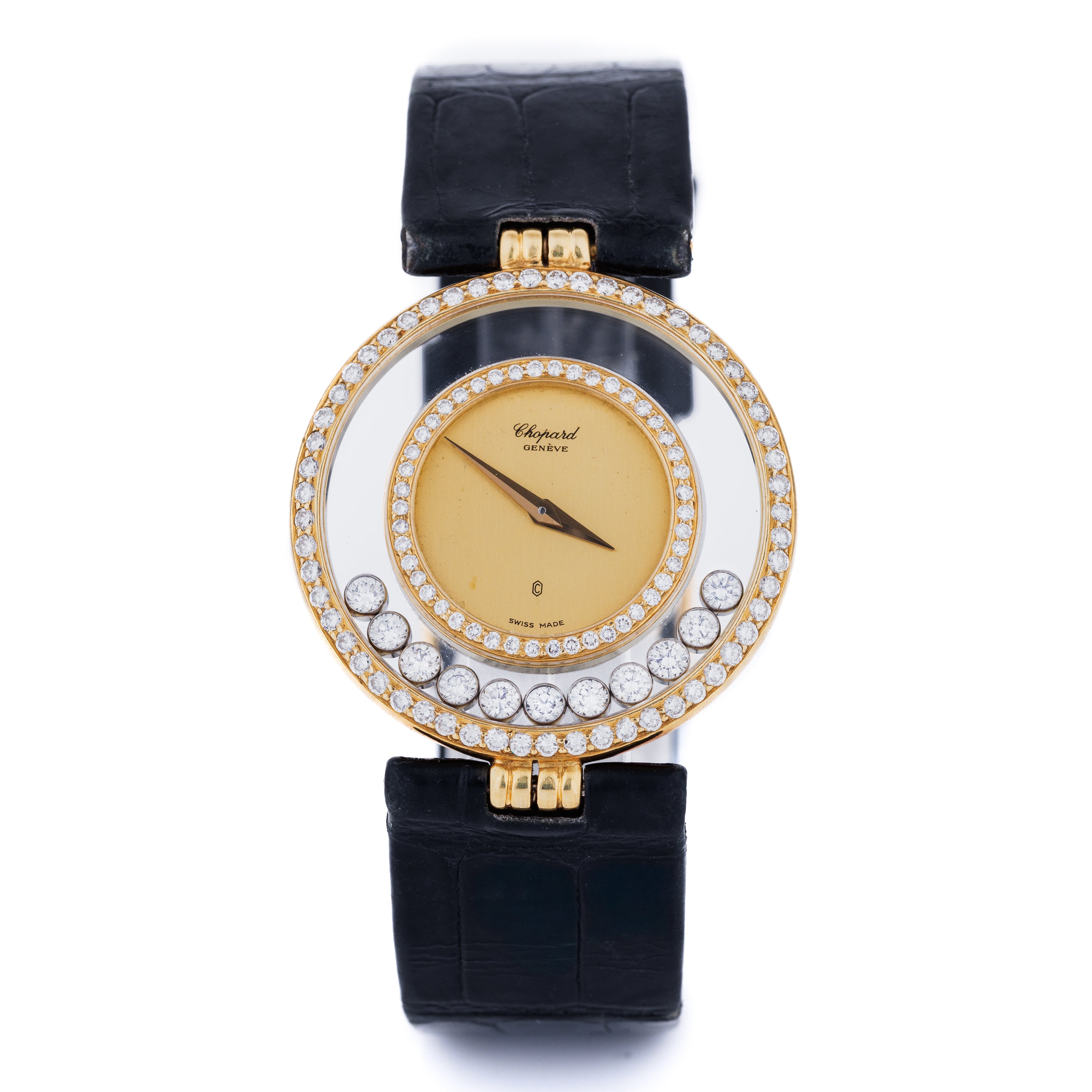 Chopard Happy Diamonds Watch | REF. 21/2646 | 11 Brilliant Round Floating Diamonds | Diamond Bezel | 18k Yellow Gold | 31mm