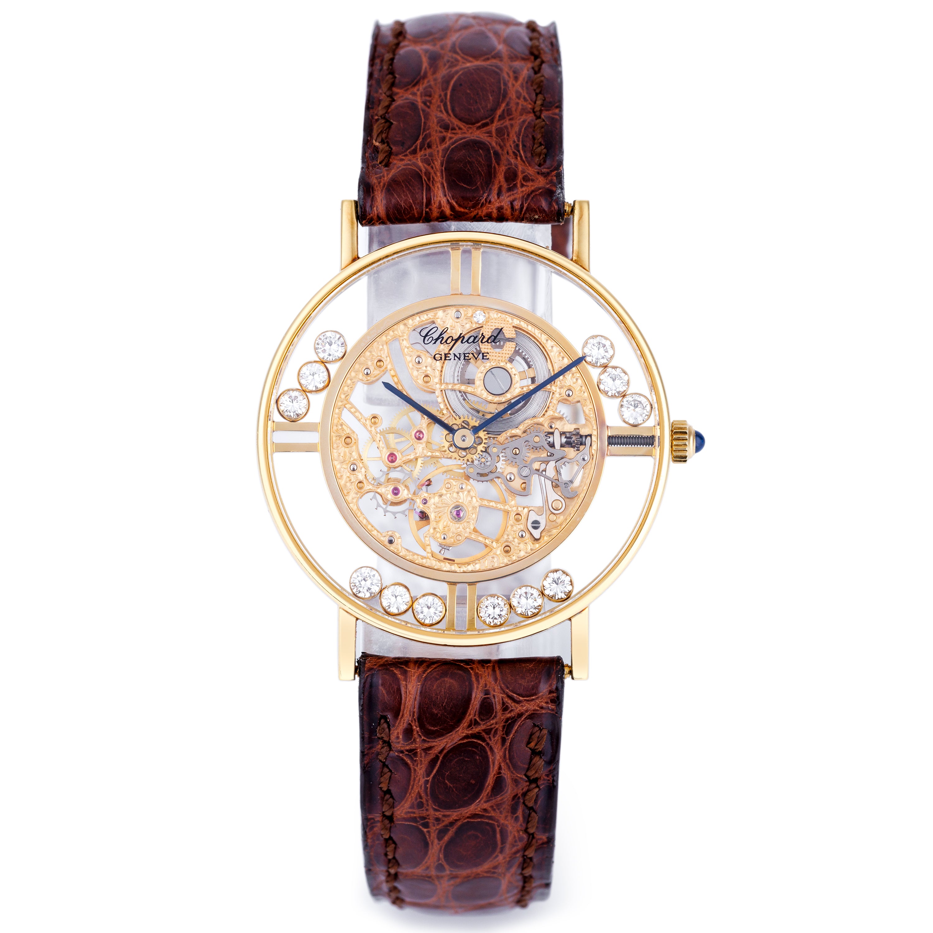 Rare Chopard L.U.C Happy Diamonds Skeleton Watch | 32mm | 18k Yellow Gold | Service Papers | 1970s