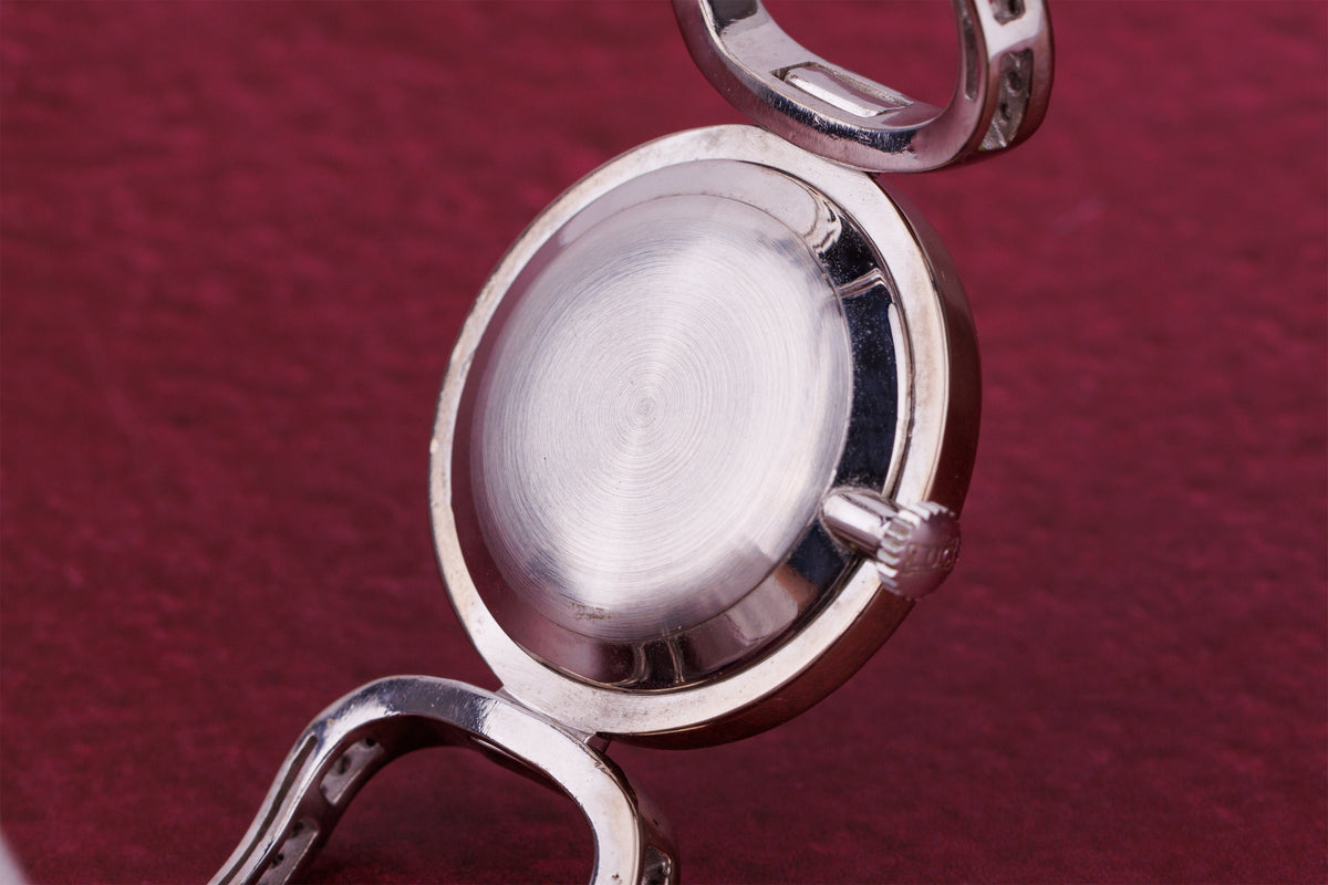 Chopard 1970's Ladies Wristwatch | Pink Rubelite Stone Dial | Pavé Diamonds | 18k White Gold | Manual Wind | 25mm