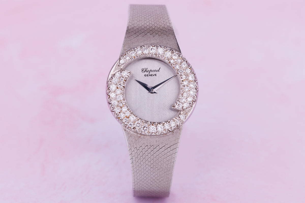 Chopard 1970's Ladies Vintage Wristwatch | Rare Diamond Bezel | 18k White Gold | Manual Wind | 26mm