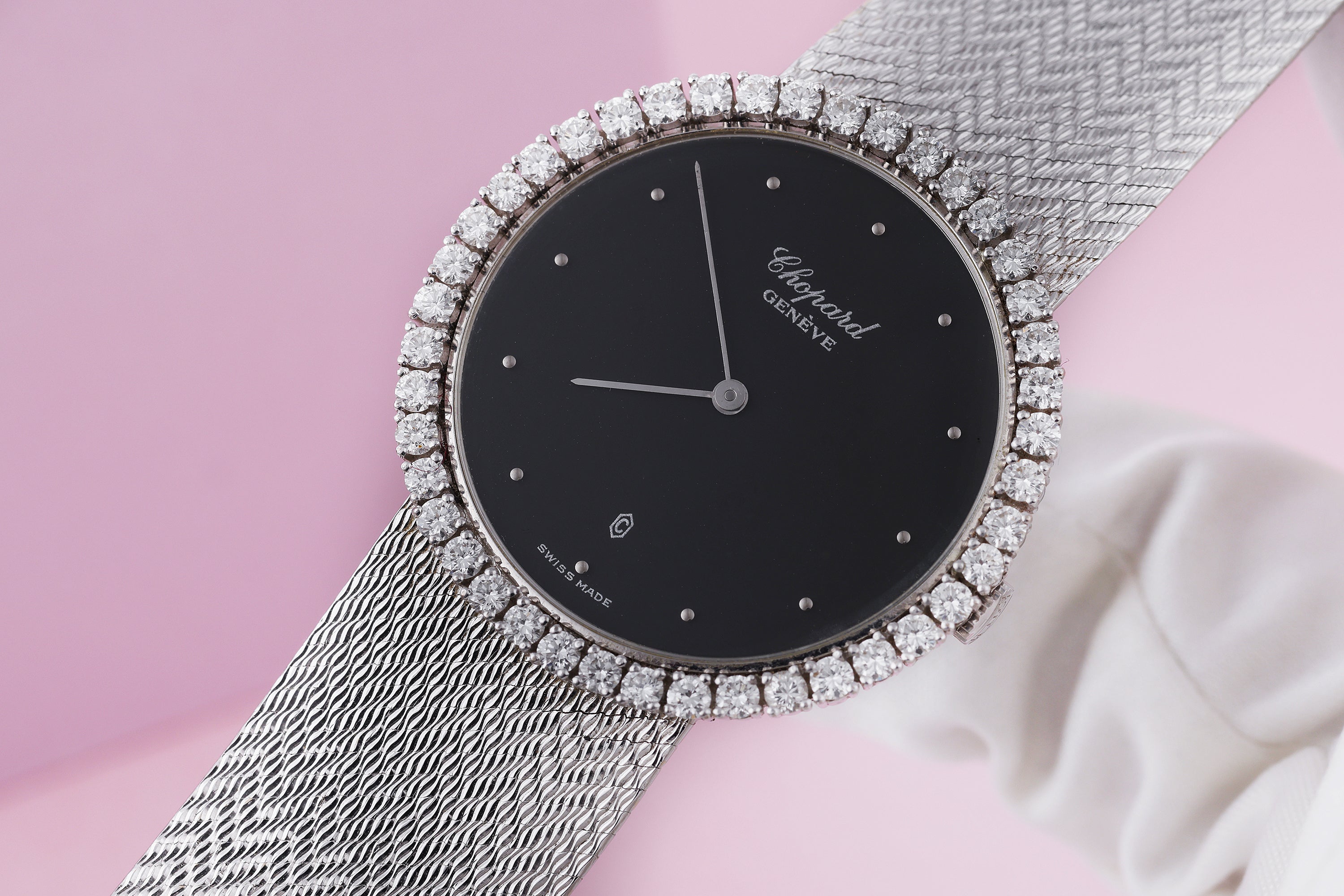 Chopard Vintage Diamond Watch | REF. 1071 | Black Dial | Diamond Bezel | 35mm | 18k White Gold | Circa 1980's