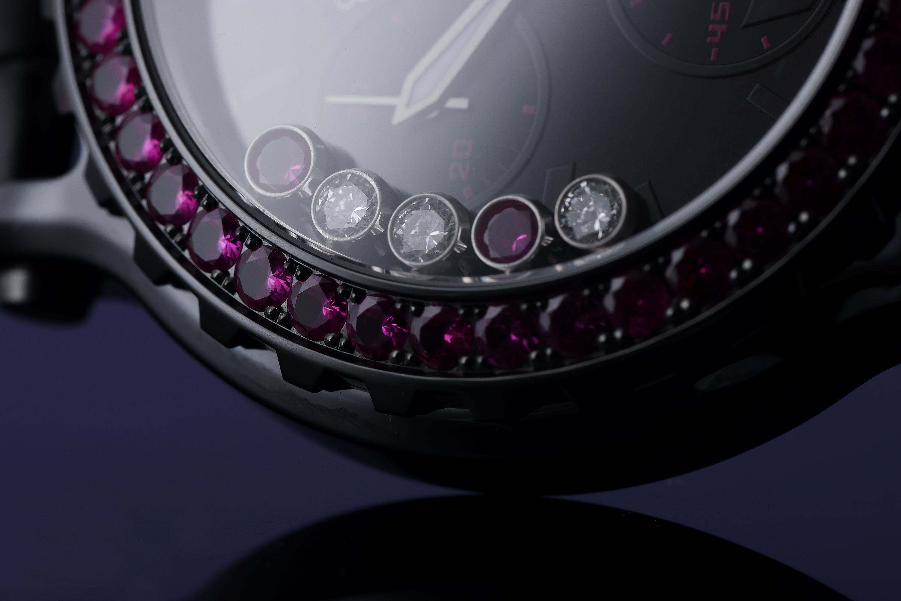 Chopard Happy Sport Chronograph | REF. 8515 | Black Ceramic | Diamonds & Pink Sapphires | 42mm | Quartz | 2000's | Box