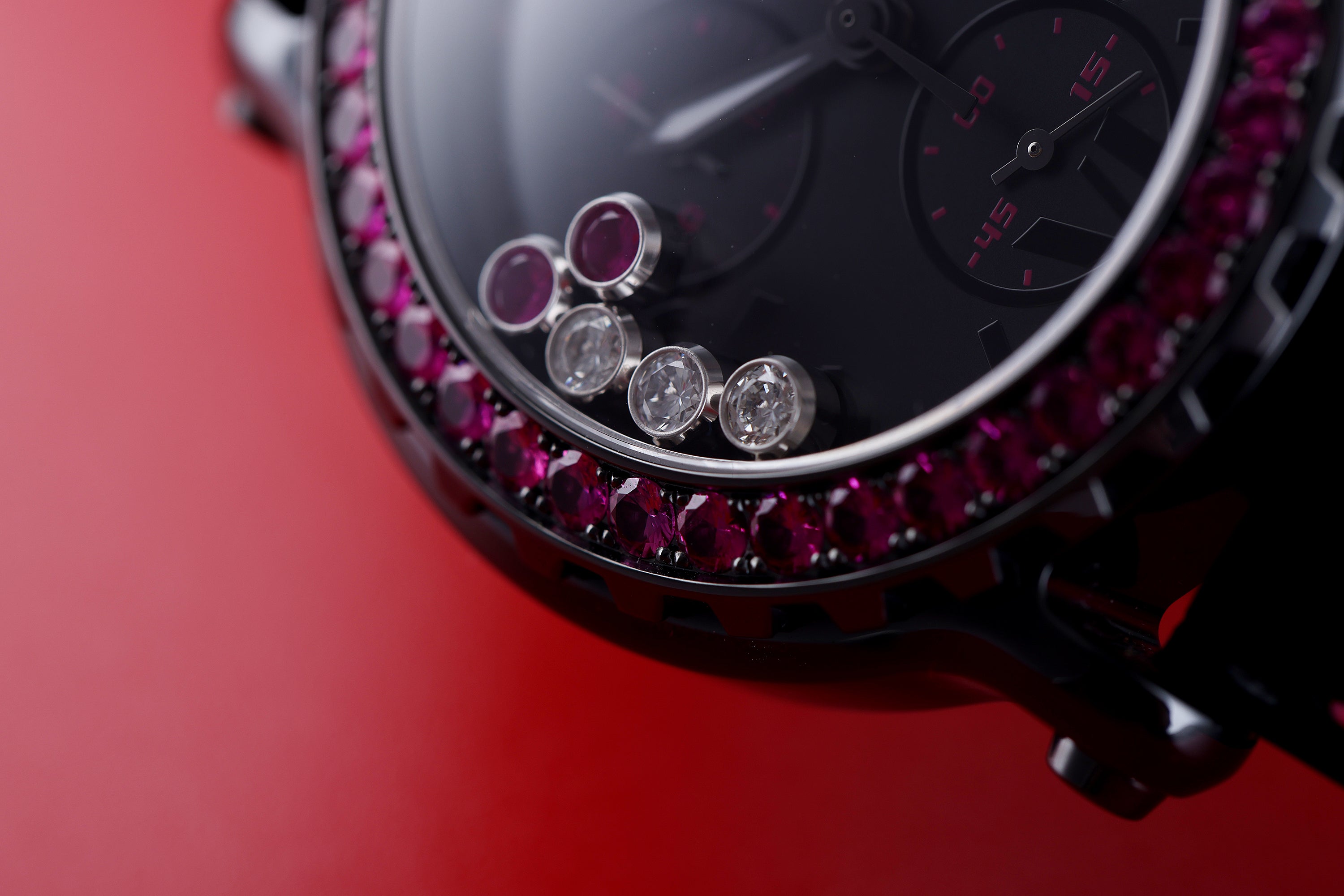 Chopard Happy Sport Chronograph | REF. 8515 | Black Ceramic | Diamonds & Pink Sapphires | 42mm | Quartz | 2000's | Box