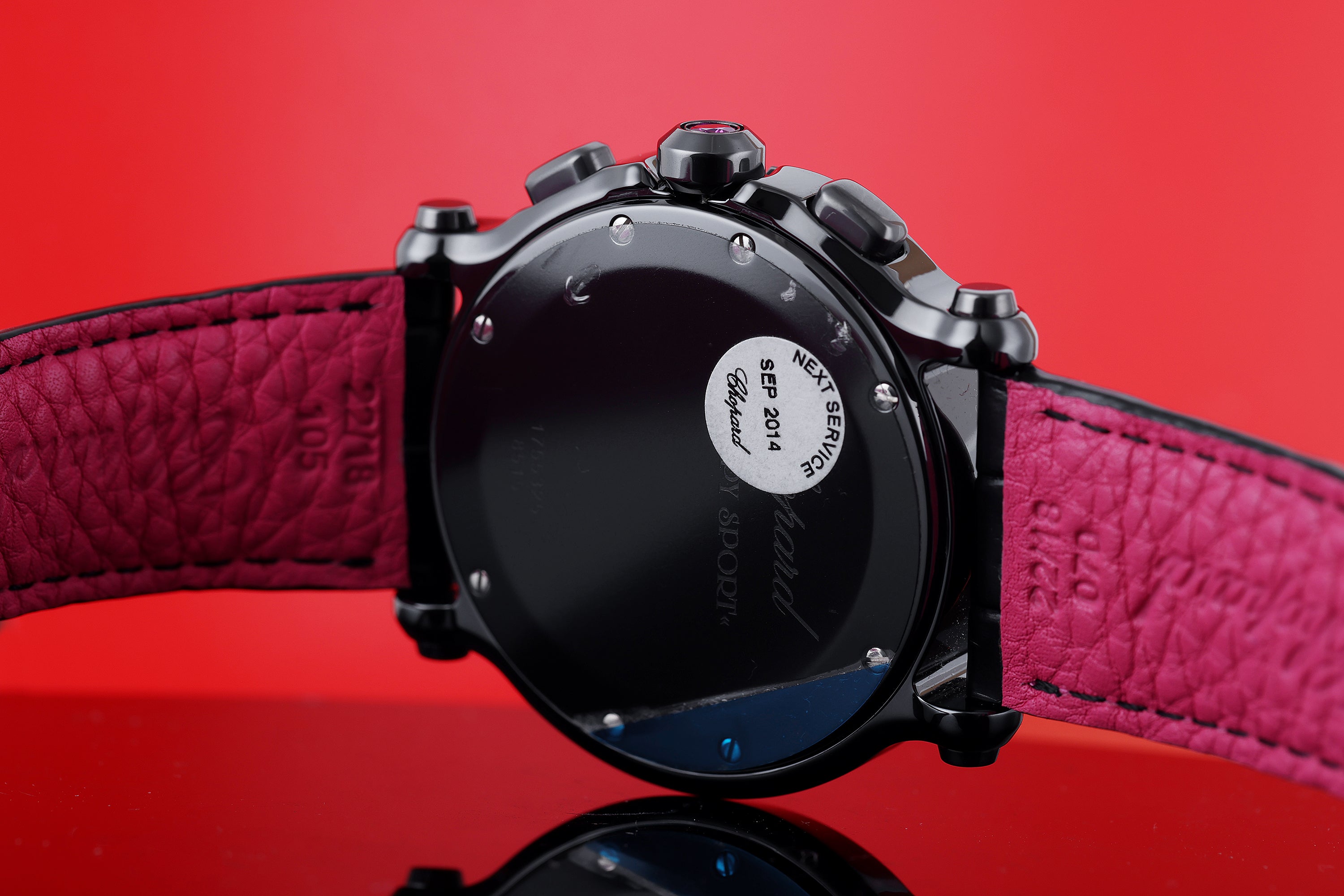 Chopard Happy Sport Chronograph | REF. 8515 | Black Ceramic | Diamonds & Pink Sapphires | 42mm | Quartz | 2000's | Box