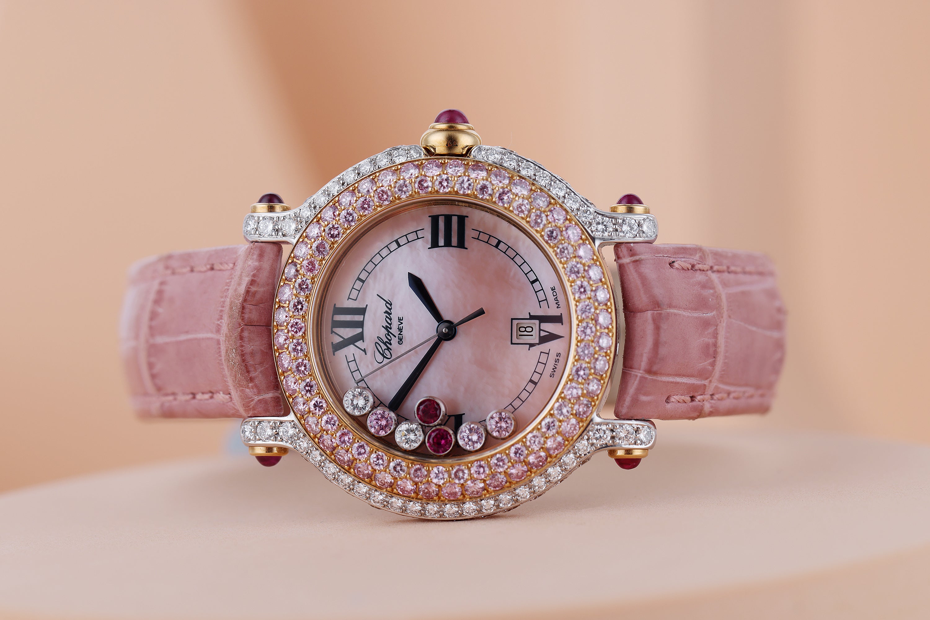 Chopard Happy Sport | REF. 27/6180/401 | Pink Mother of Pearl Dial | Pink & White Diamonds | 32mm | 18k White & Rose Gold