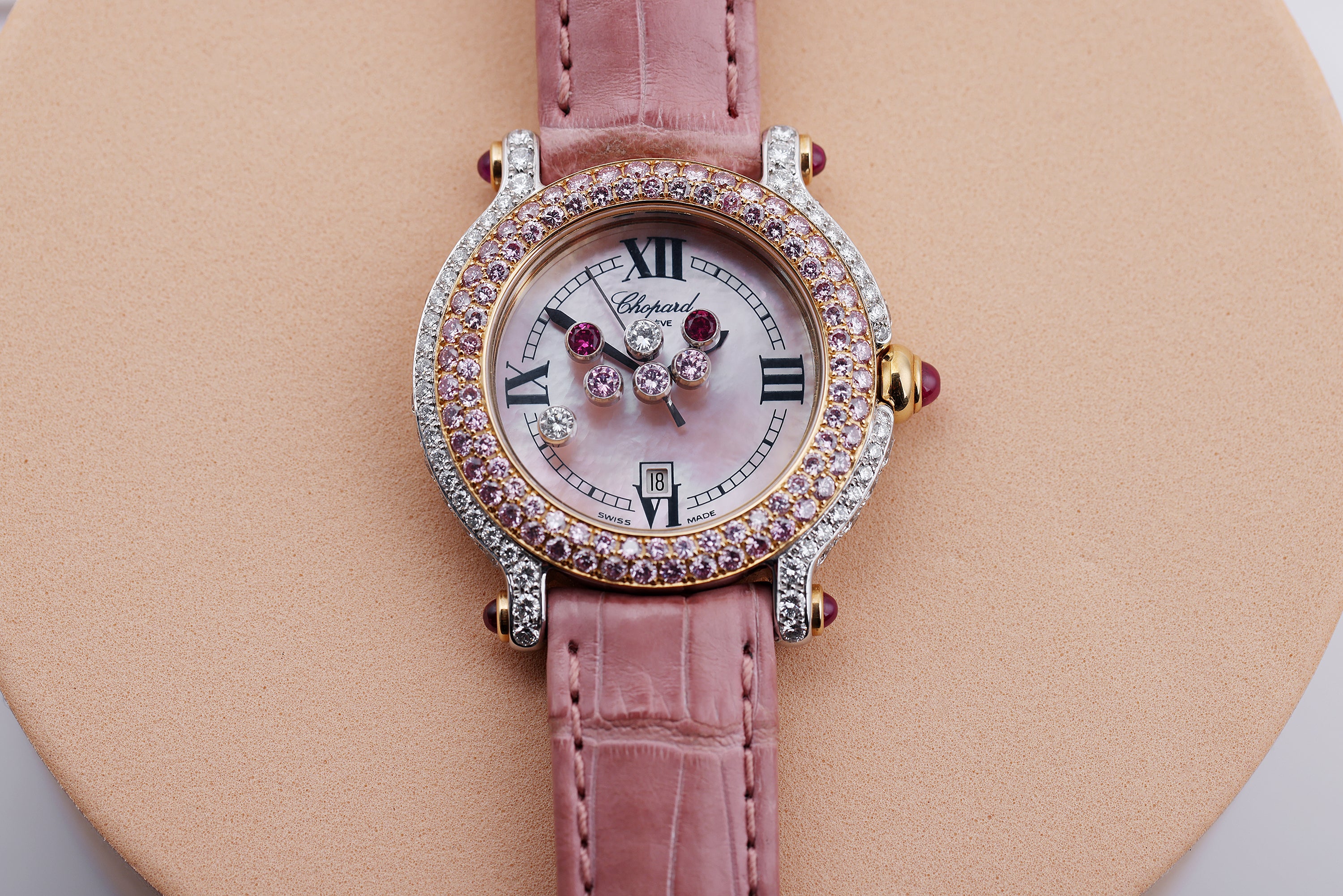 Chopard Happy Sport | REF. 27/6180/401 | Pink Mother of Pearl Dial | Pink & White Diamonds | 32mm | 18k White & Rose Gold