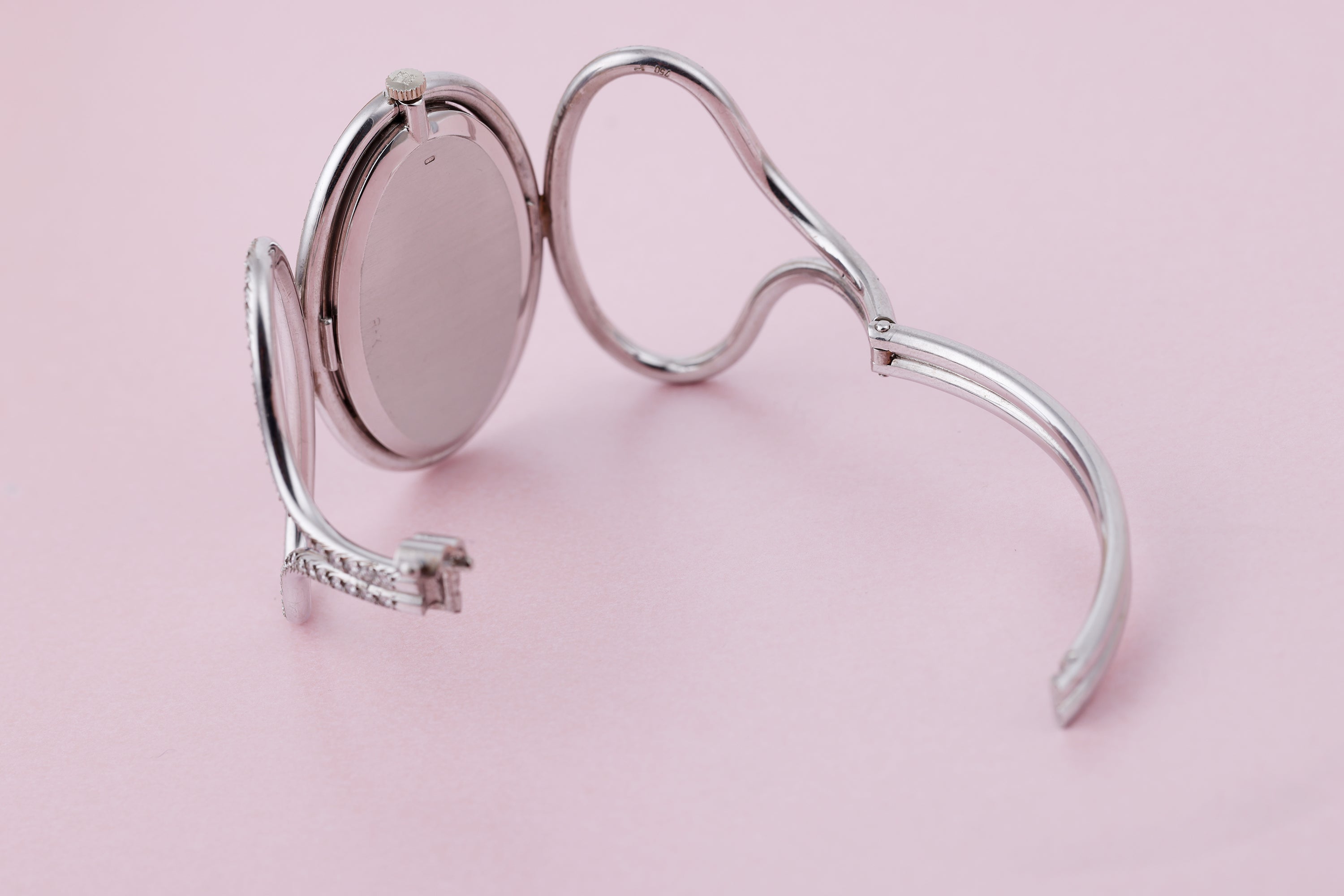 Montre Royale Bracelet Bangle Watch | Pave Diamond Dial | Diamond Bezel & Bangle | Oval Case | 18k White Gold | 48mm | 1970's