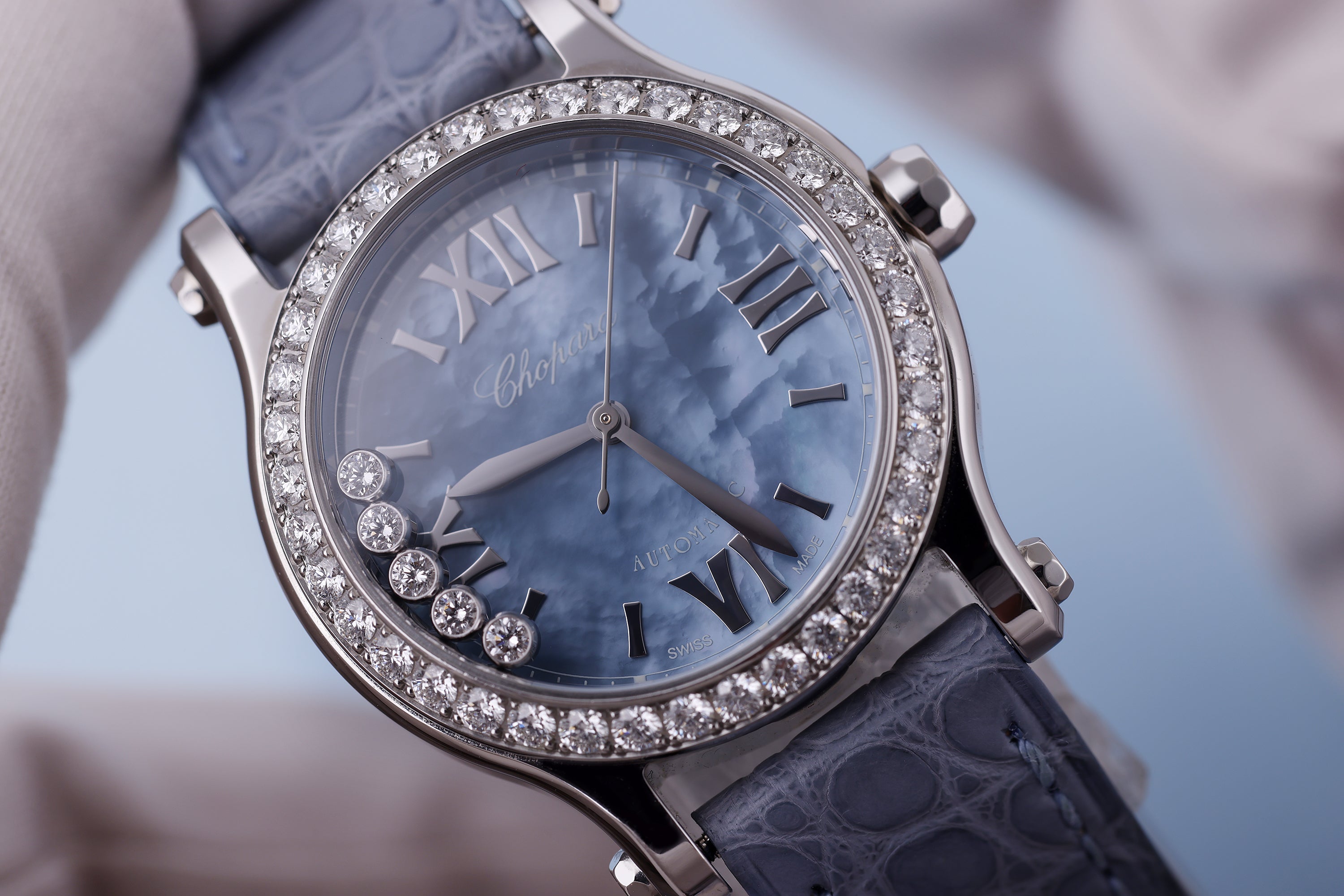 Chopard Happy Sport | REF. 278573-3010 | Blue Mother of Pearl | Automatic | 30mm | Diamond Bezel | Stainless Steel