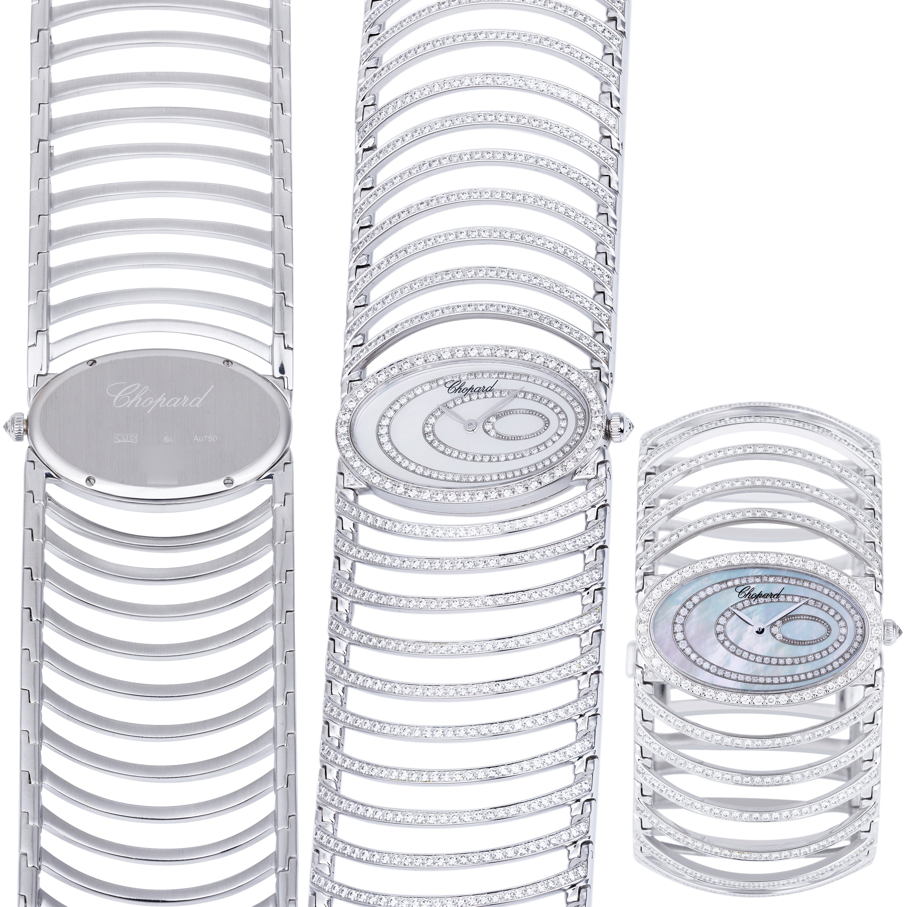 Chopard Bangle Watch | REF. 109171-1001 | Mother of Pearl Diamond Dial | 18k White Gold | Pave Diamond Bezel & Bracelet | 35mm | Chopard Service Papers + 12 Month's Warranty