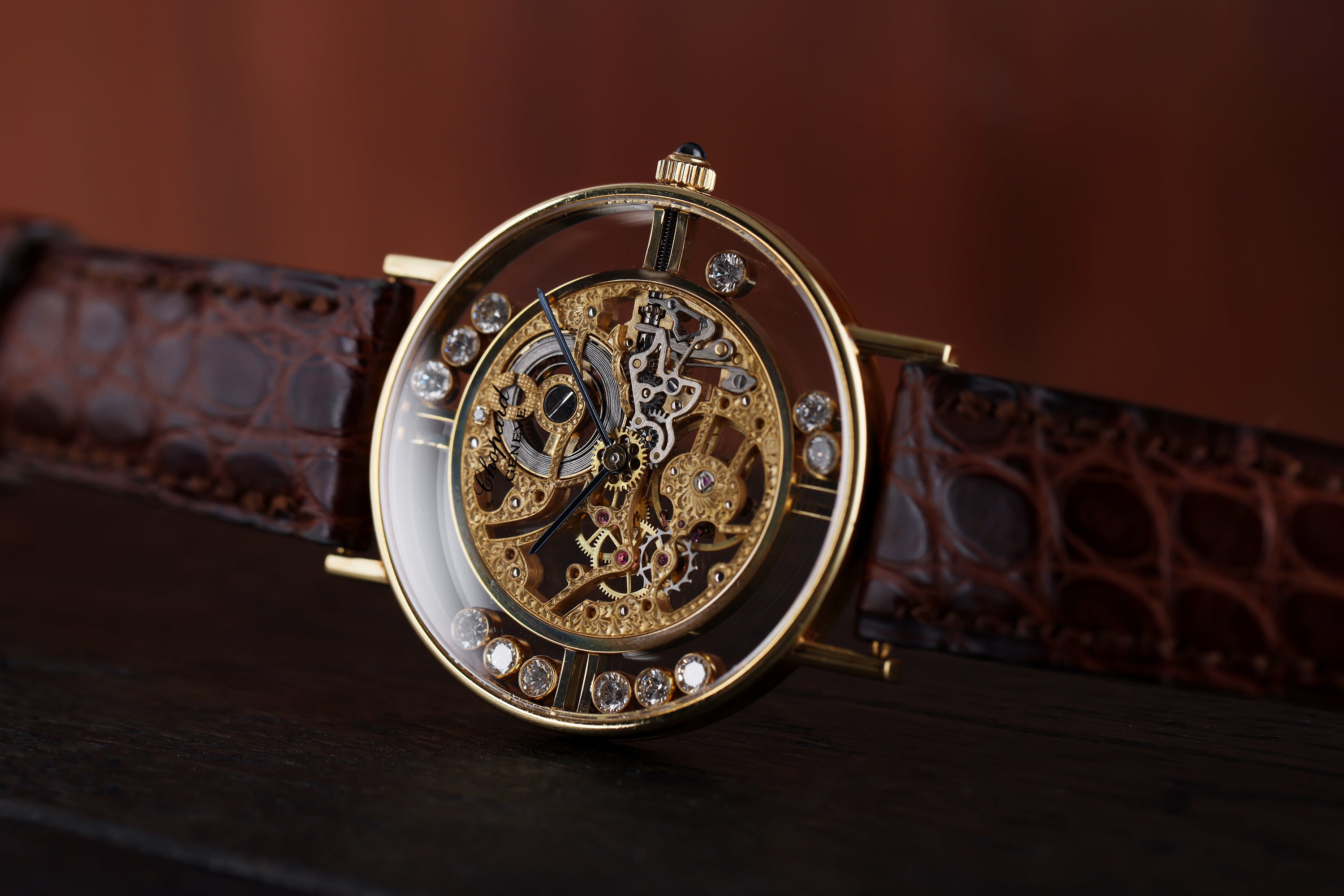 Rare Chopard L.U.C Happy Diamonds Skeleton Watch | 32mm | 18k Yellow Gold | Service Papers | 1970s