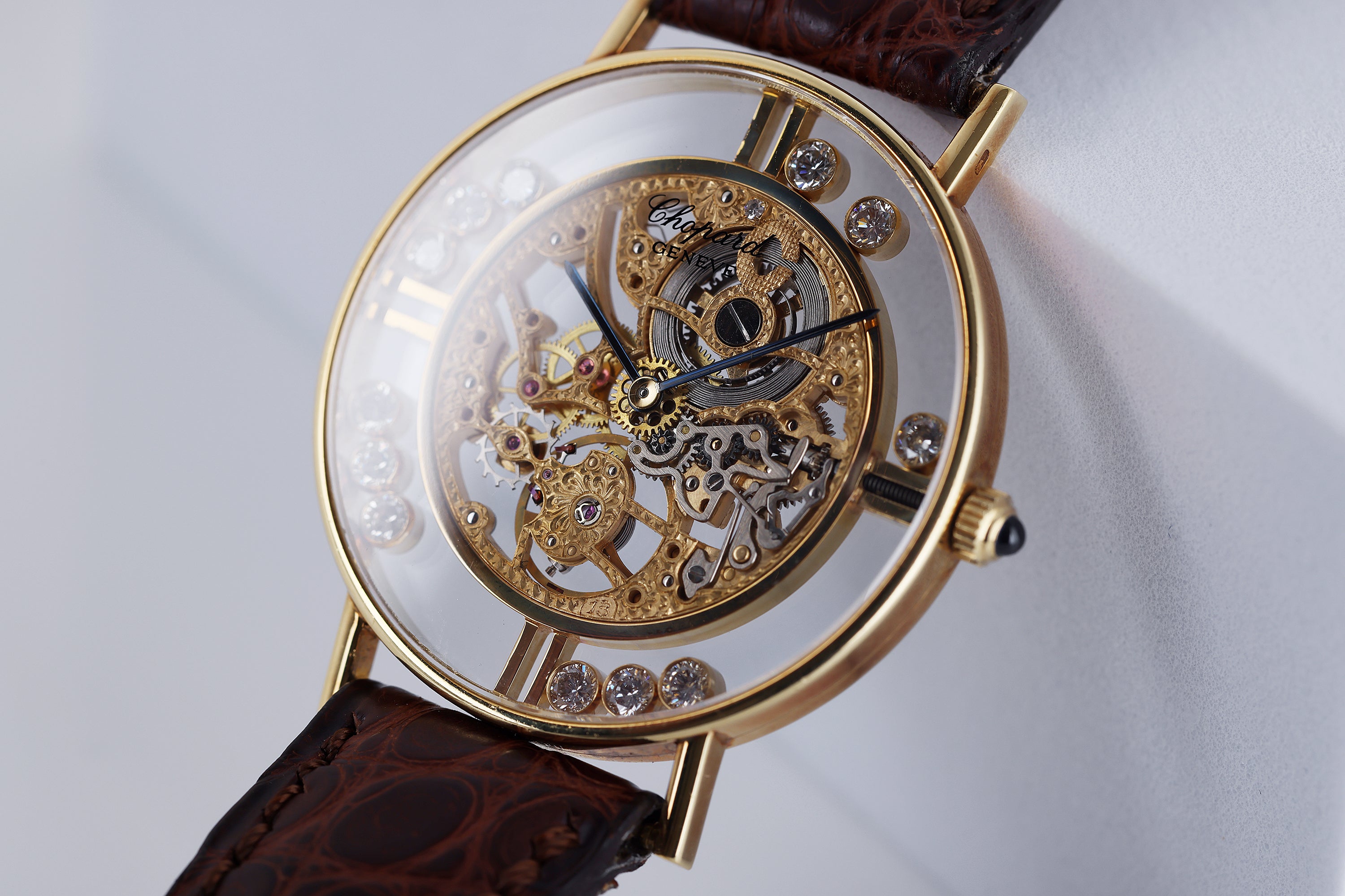 Rare Chopard L.U.C Happy Diamonds Skeleton Watch | 32mm | 18k Yellow Gold | Service Papers | 1970s