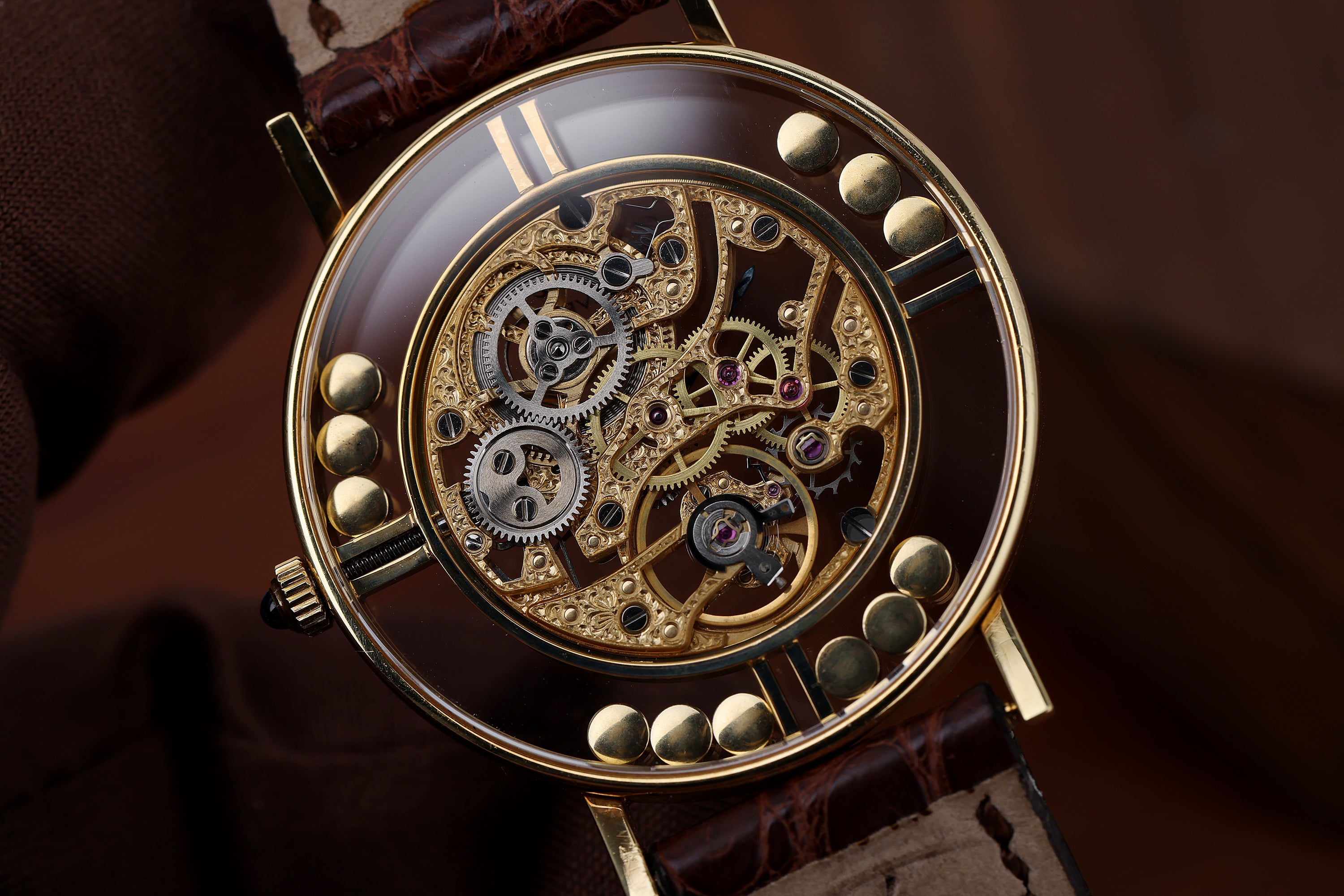 Rare Chopard L.U.C Happy Diamonds Skeleton Watch | 32mm | 18k Yellow Gold | Service Papers | 1970s