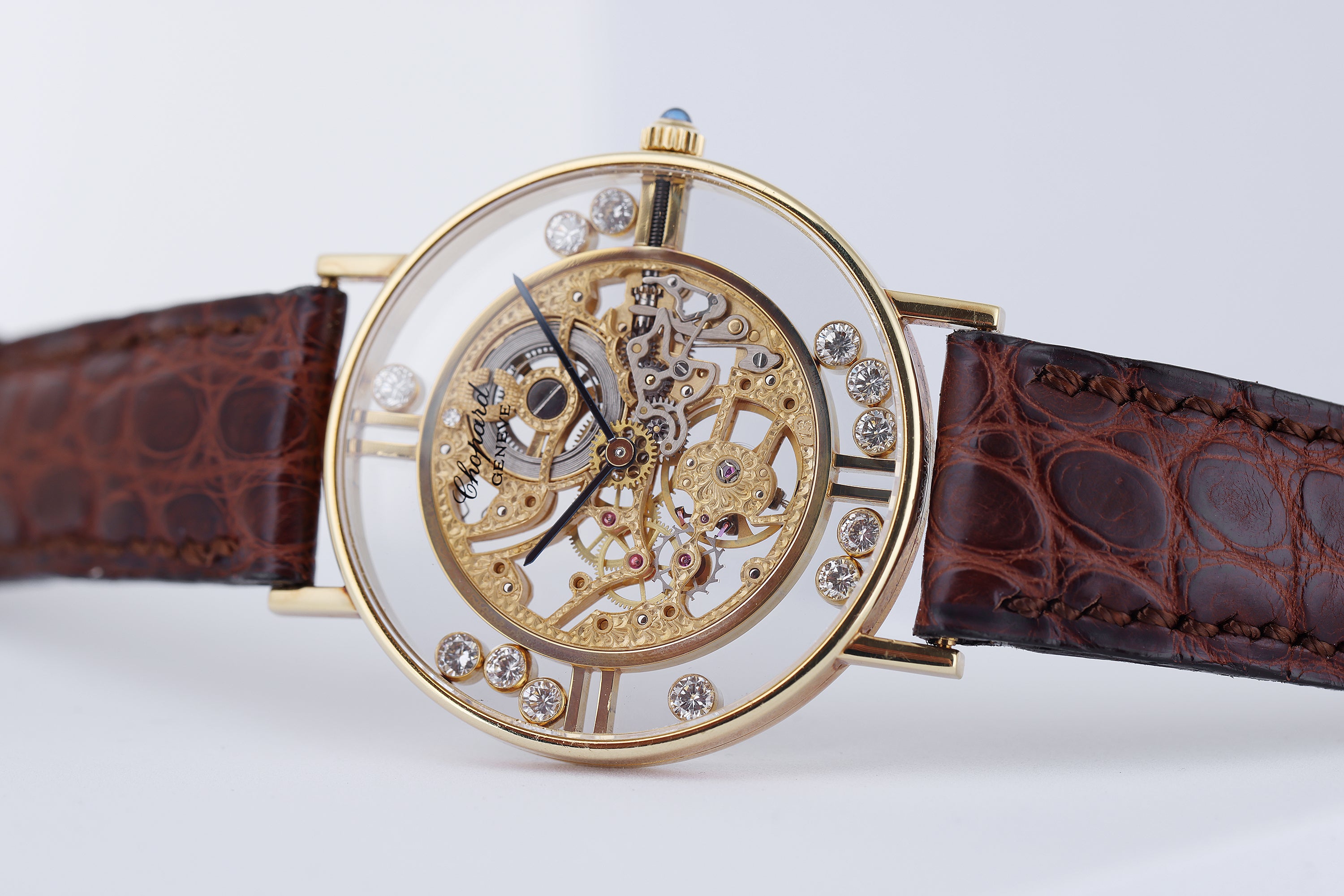 Rare Chopard L.U.C Happy Diamonds Skeleton Watch | 32mm | 18k Yellow Gold | Service Papers | 1970s
