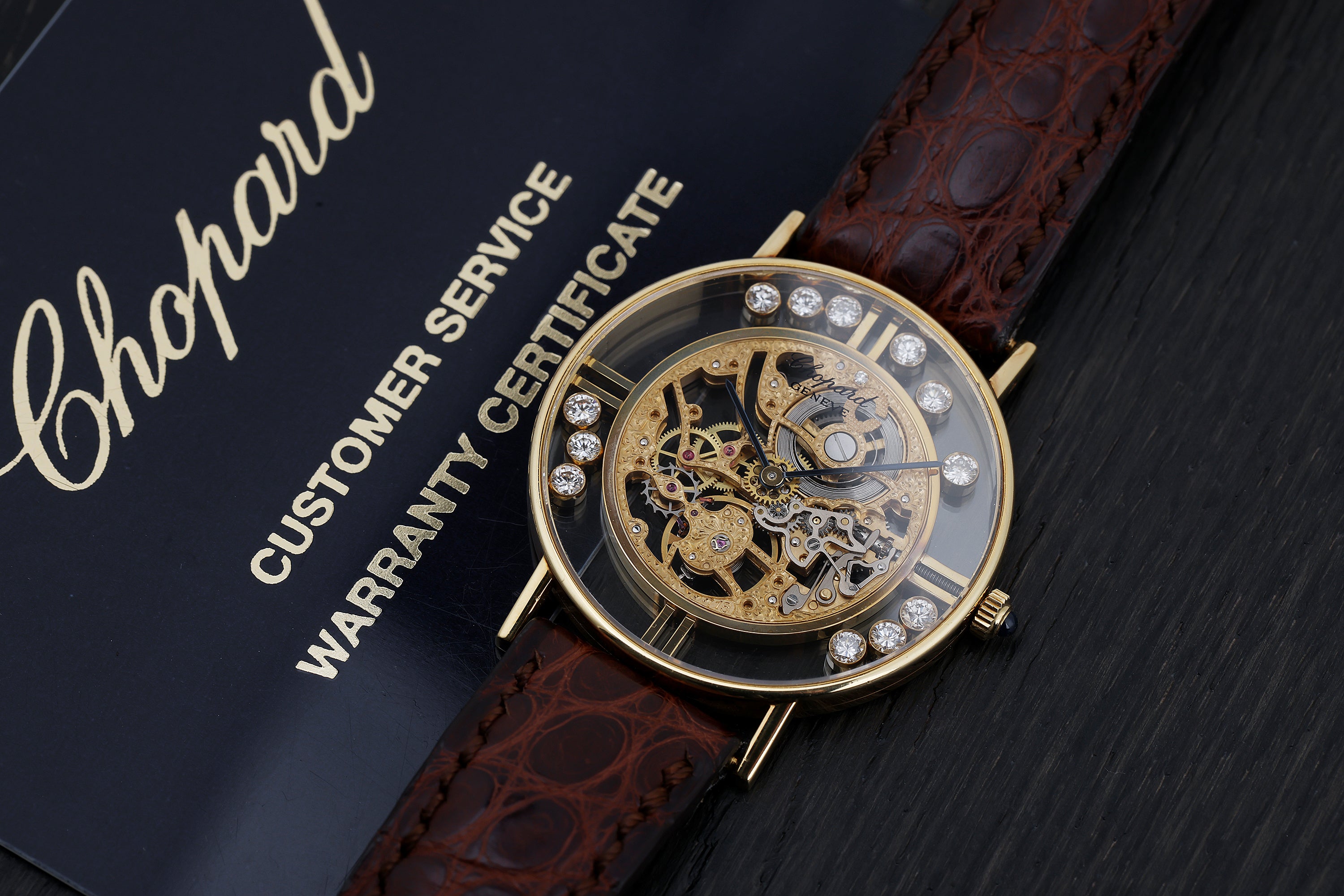 Rare Chopard L.U.C Happy Diamonds Skeleton Watch | 32mm | 18k Yellow Gold | Service Papers | 1970s