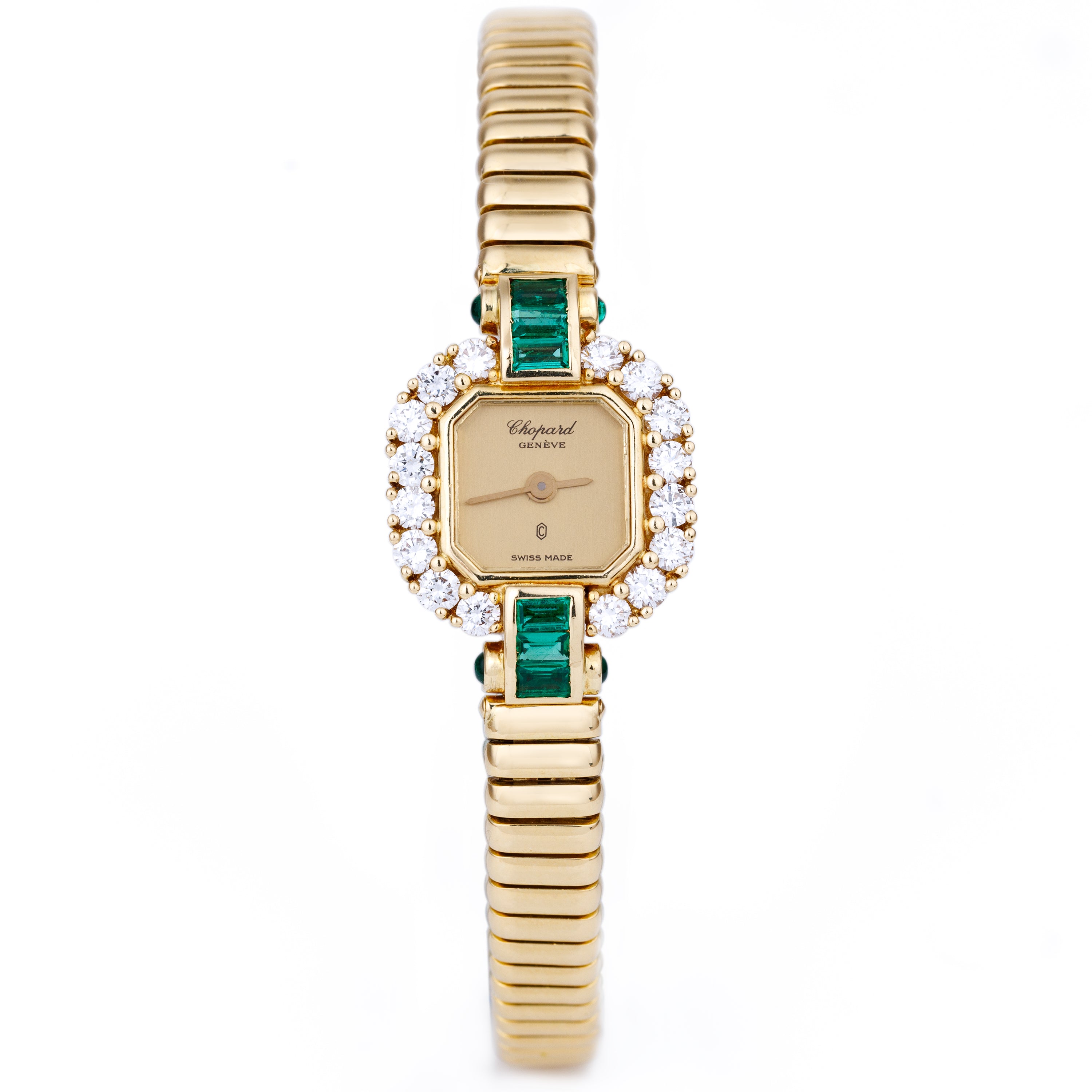 Chopard Vintage Lady's Wristwatch | REF. 5151 | Diamond's & Emerald's | Circa 1980s | Champagne Dial | 178mm | 18k Yellow Gold