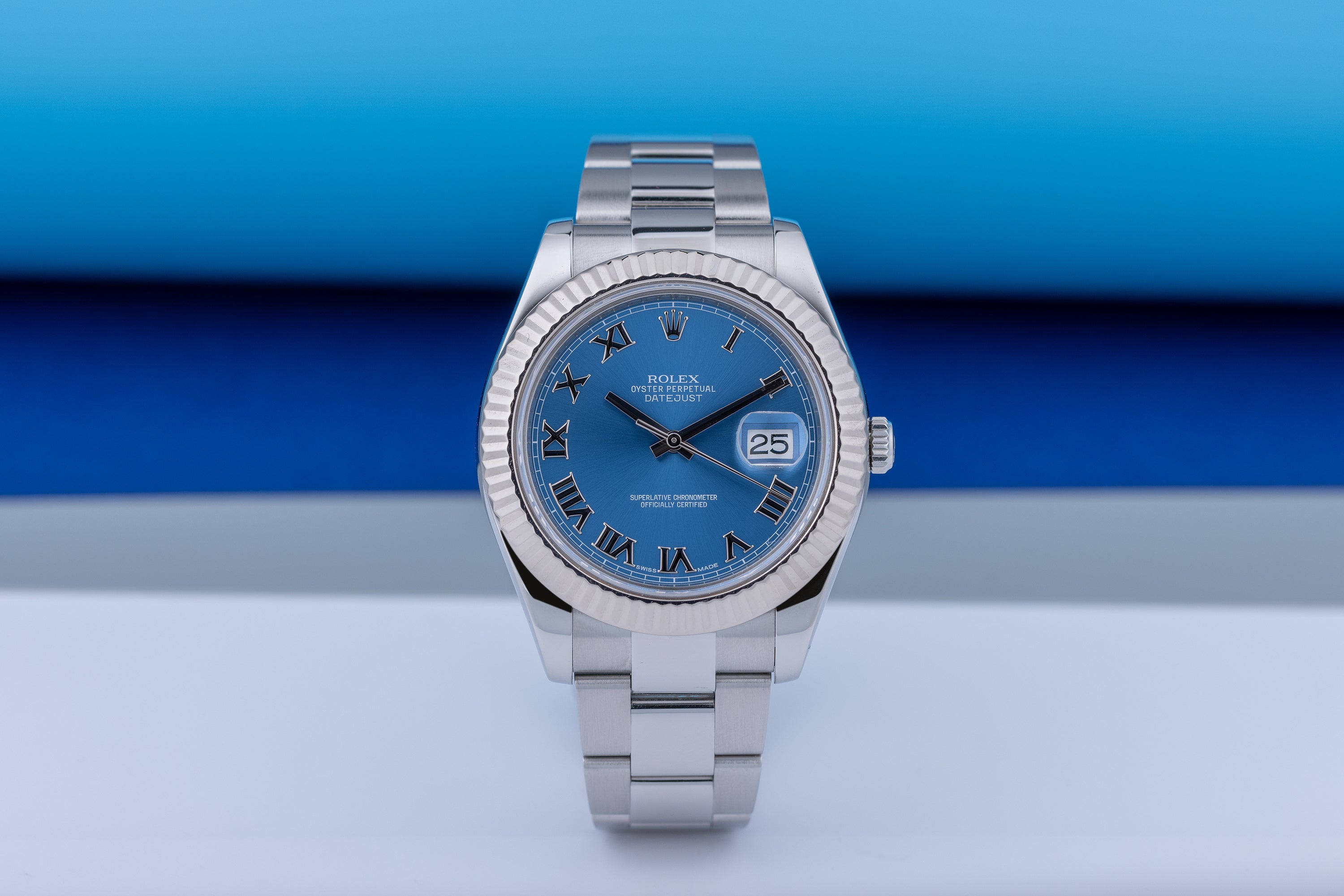 Rolex DateJust 41mm | REF. 116334 | Blue Roman Dial | Box & Papers | 2014 | Stainless Steel & 18k White Gold Bezel