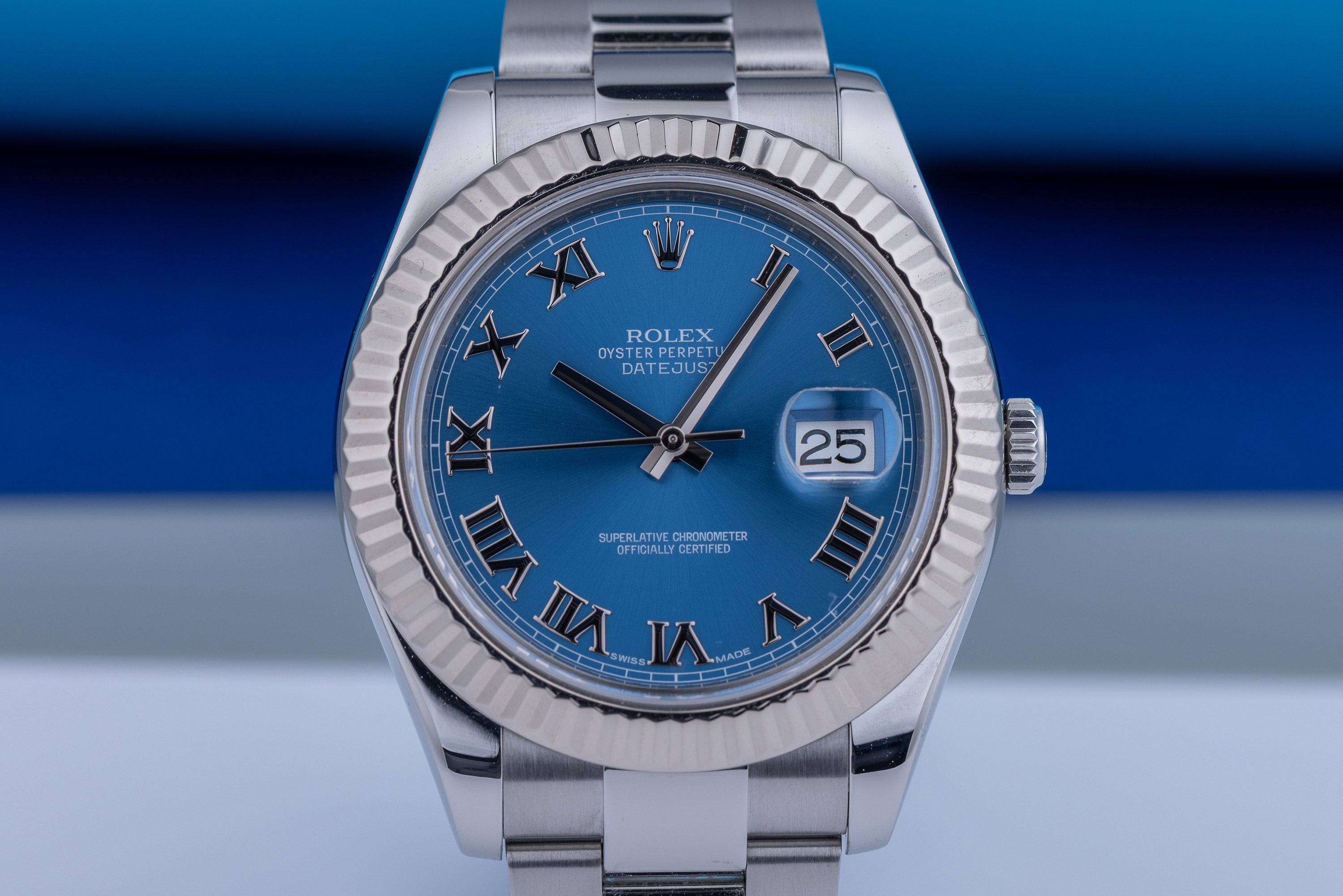 Rolex DateJust 41mm | REF. 116334 | Blue Roman Dial | Box & Papers | 2014 | Stainless Steel & 18k White Gold Bezel