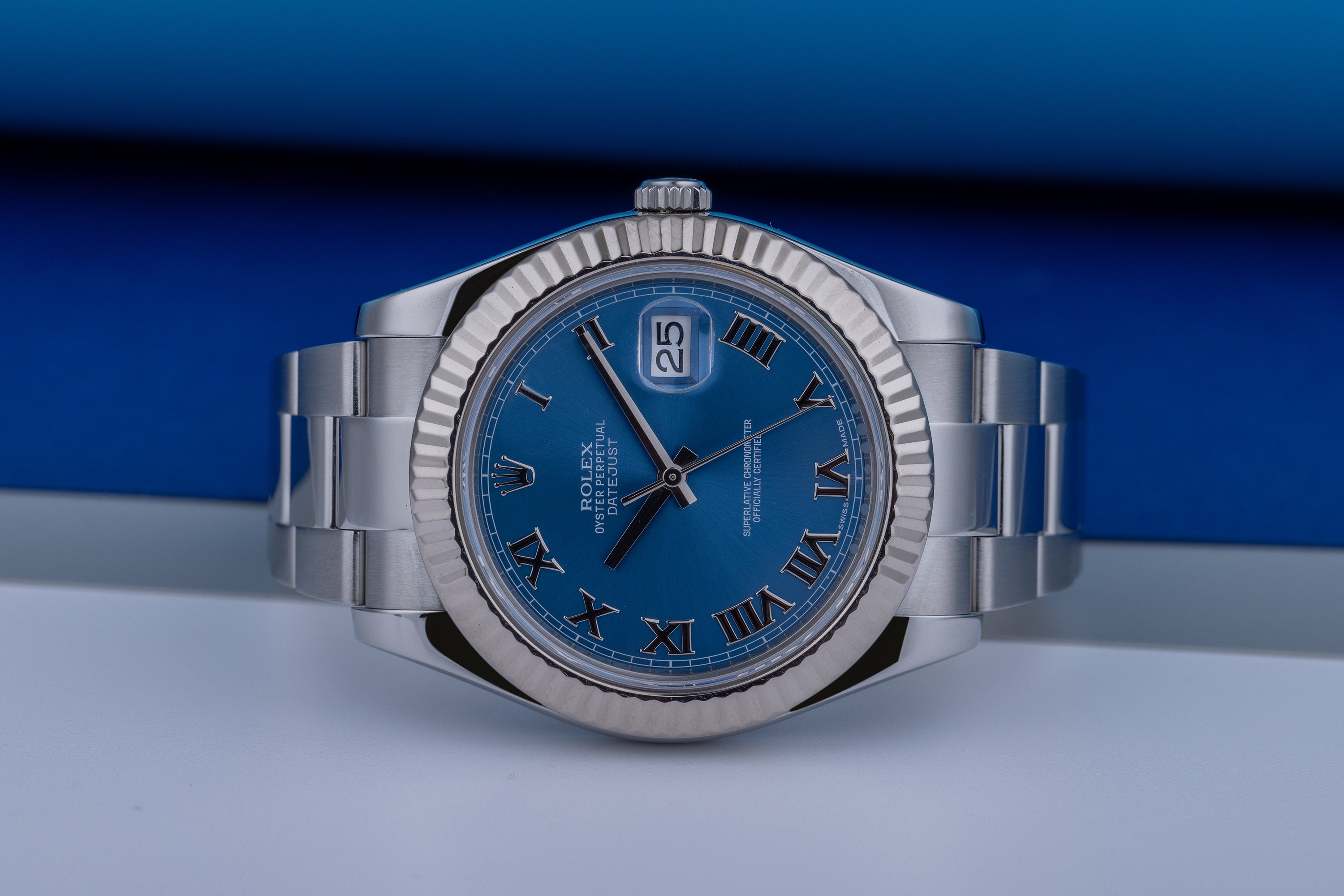 Rolex DateJust 41mm | REF. 116334 | Blue Roman Dial | Box & Papers | 2014 | Stainless Steel & 18k White Gold Bezel