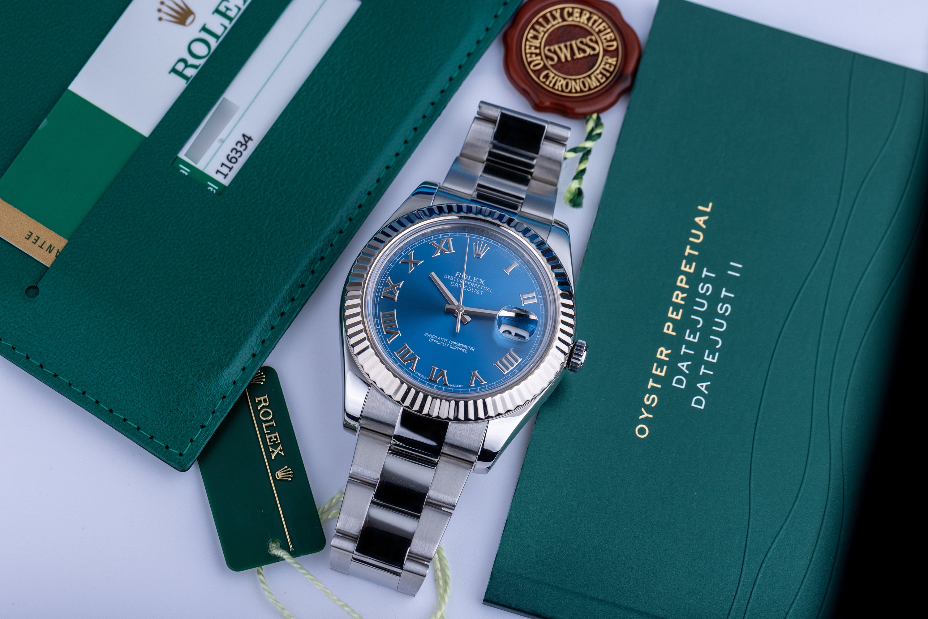 Rolex DateJust 41mm | REF. 116334 | Blue Roman Dial | Box & Papers | 2014 | Stainless Steel & 18k White Gold Bezel