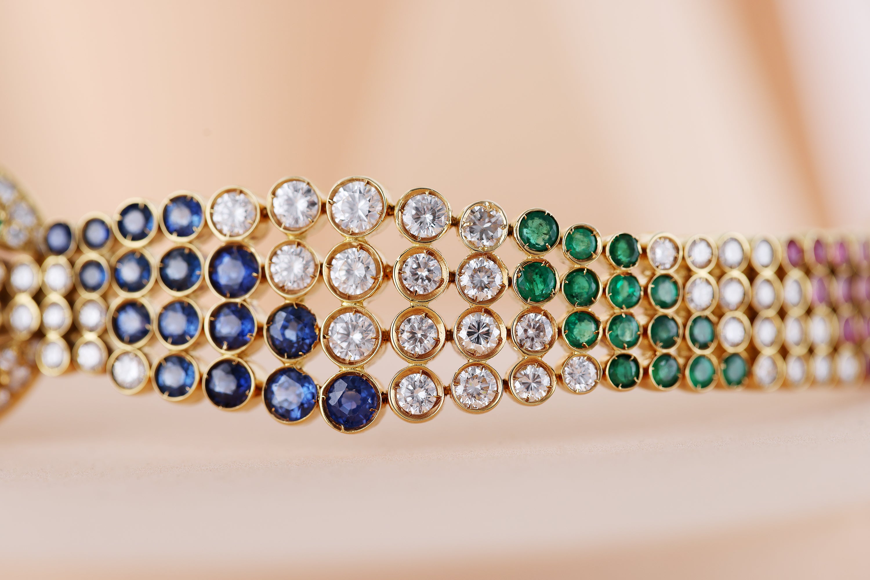 DeLaneau Ladies 1990's Watch | Diamond, Ruby, Sapphire & Emerald | 20.5mm | 18k Yellow Gold