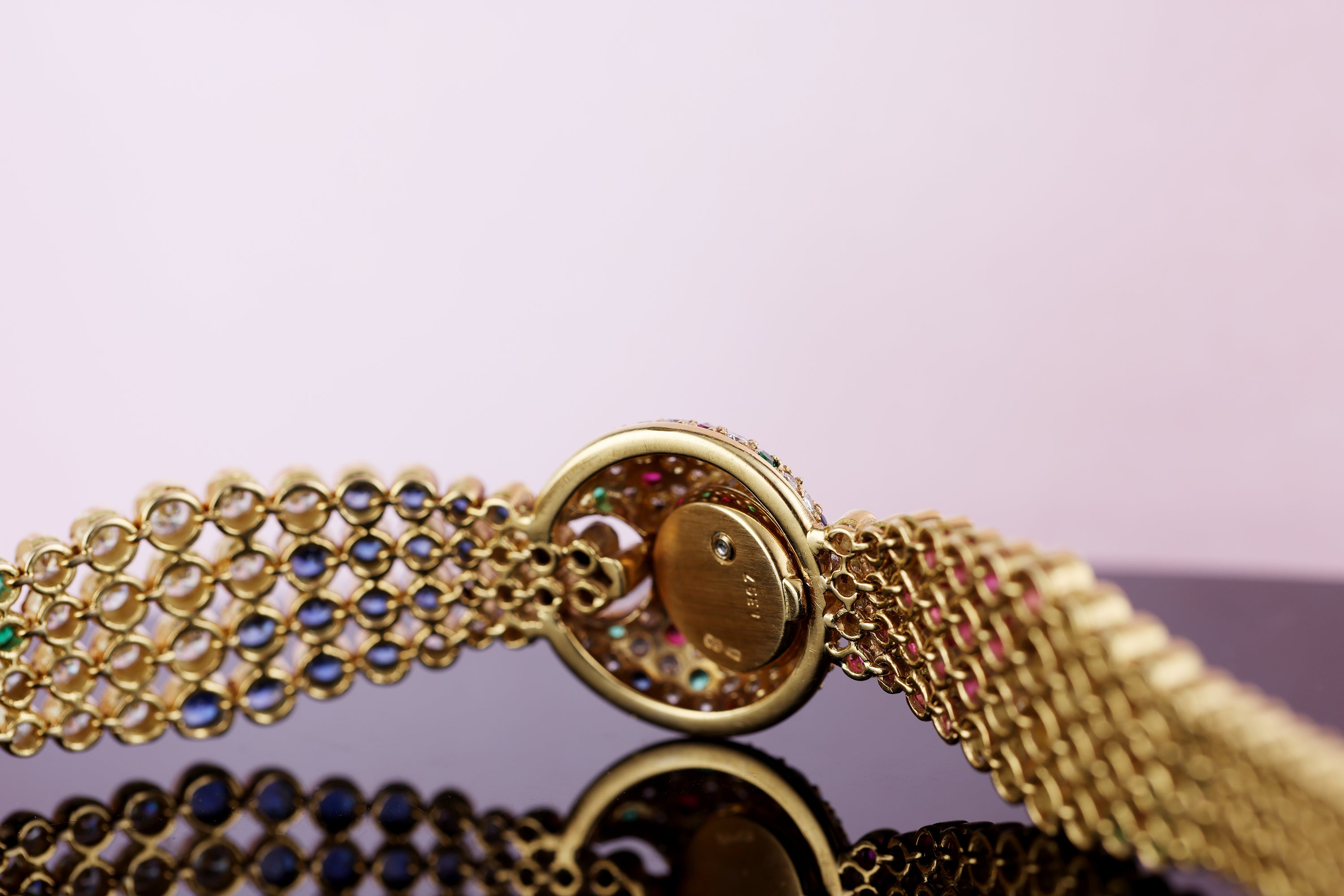 DeLaneau Ladies 1990's Watch | Diamond, Ruby, Sapphire & Emerald | 20.5mm | 18k Yellow Gold