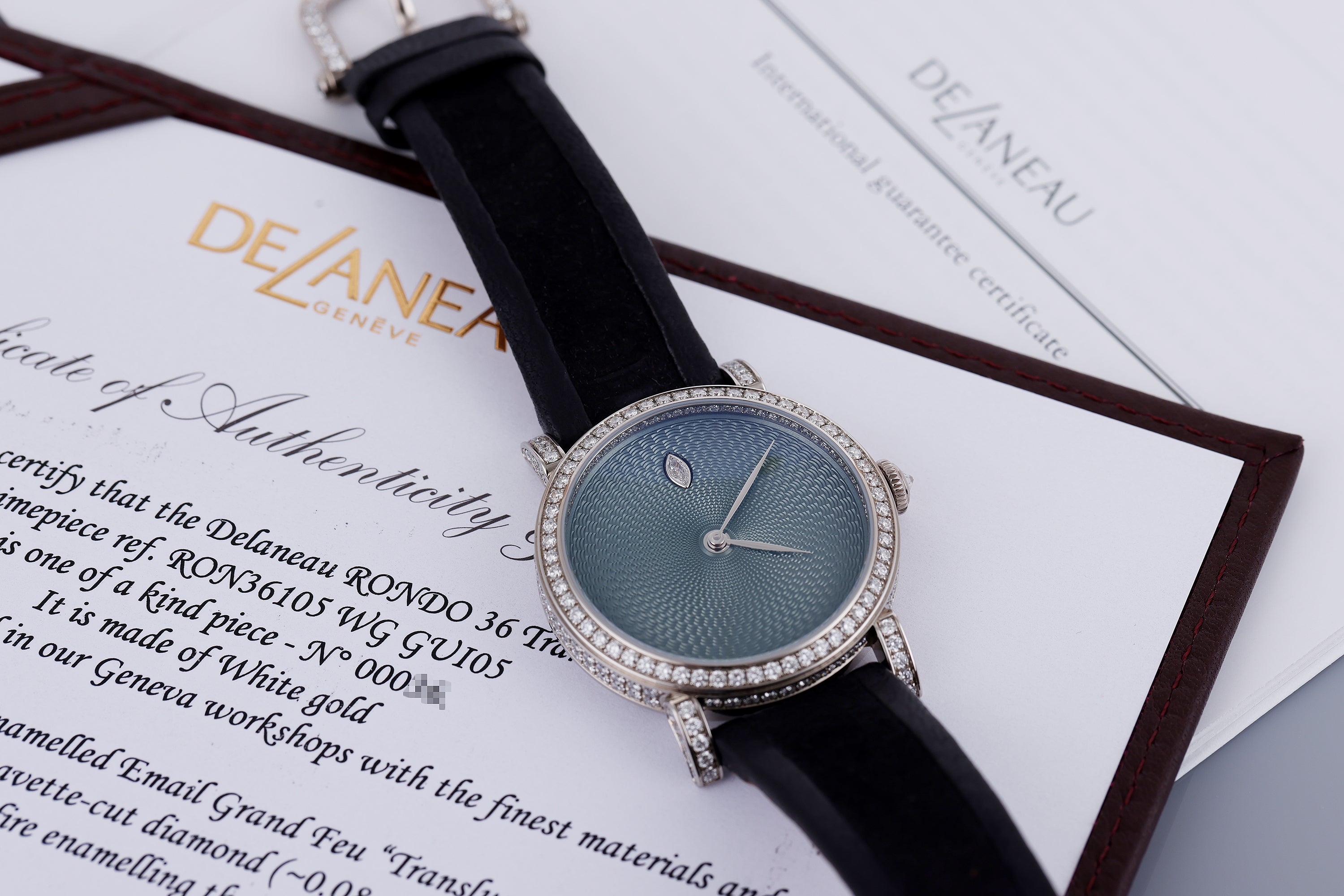 DeLaneau | Rondo 36 Translucent | REF. RON36105 WG GUI05 | Piece Unique | 18k White Gold | Box & Papers