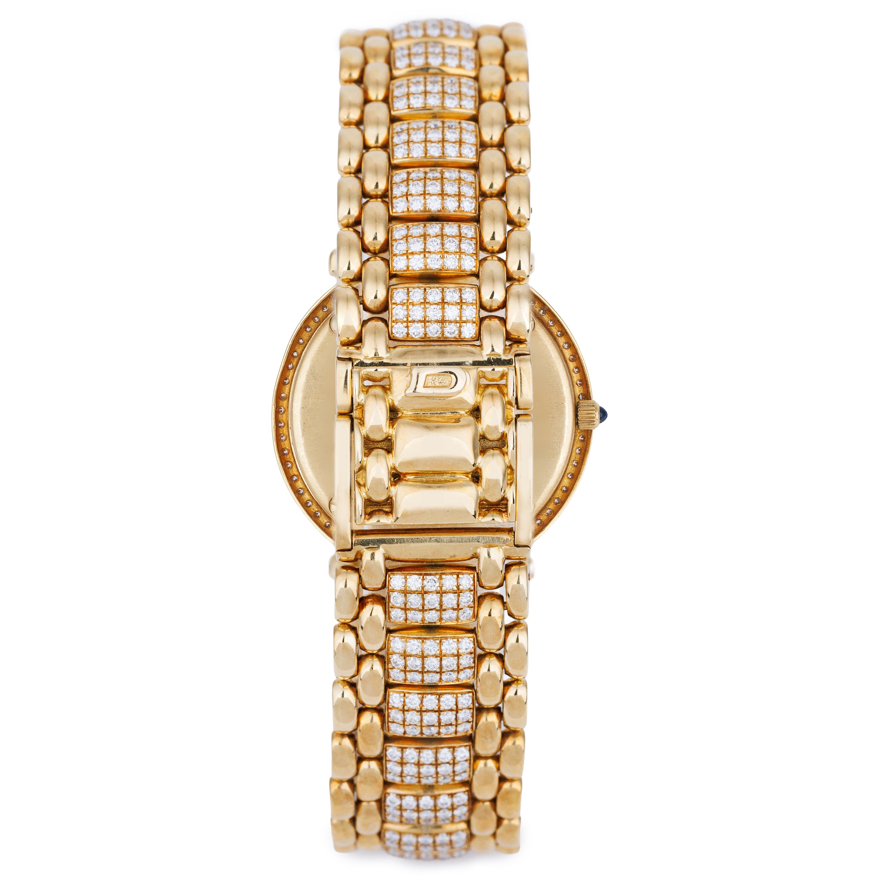 DeLaneau Triple Dial Triple Timezone Wristwatch | Pavé Diamond Dial, Bezel & Bracelet | 33mm | 18k Yellow Gold | Quartz