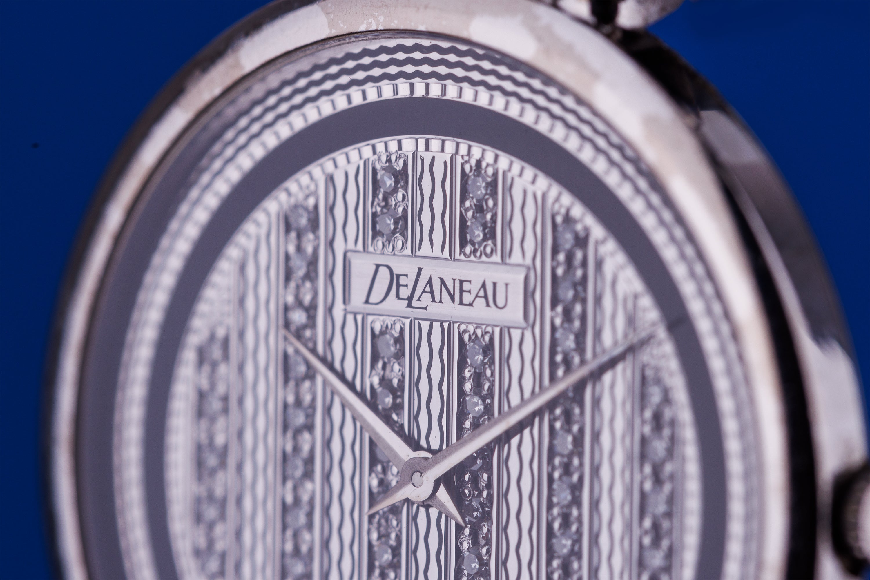 DeLaneau Vintage Ladies Watch | Pavé Diamond & Gold Engraved Dial | 18k White Gold | Quartz | 30mm | 1990s