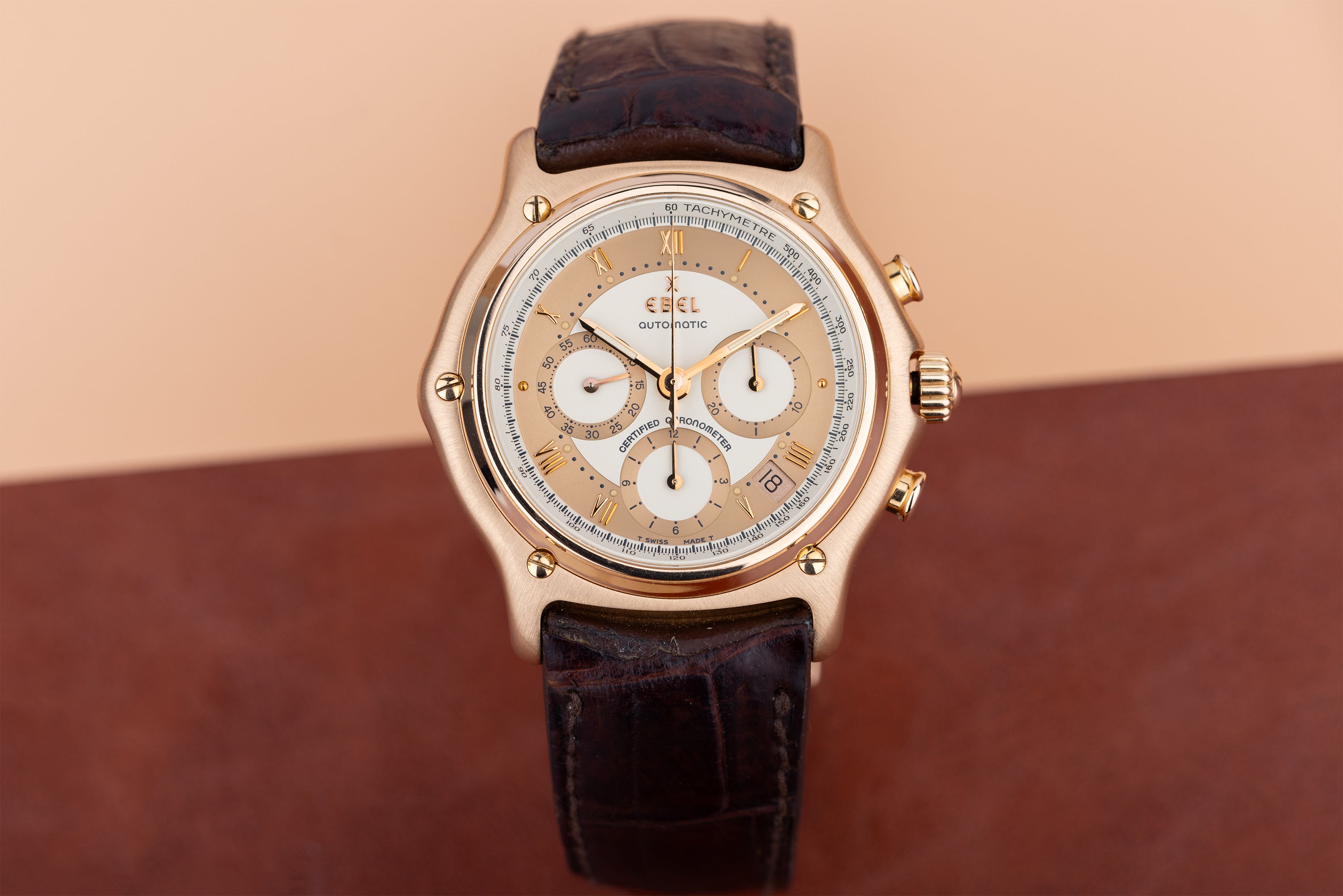 Ebel Le Modular Chronograph | REF. E 5137241 | Champagne Rose Gold & White Dial | 18k Rose Gold | 1990s