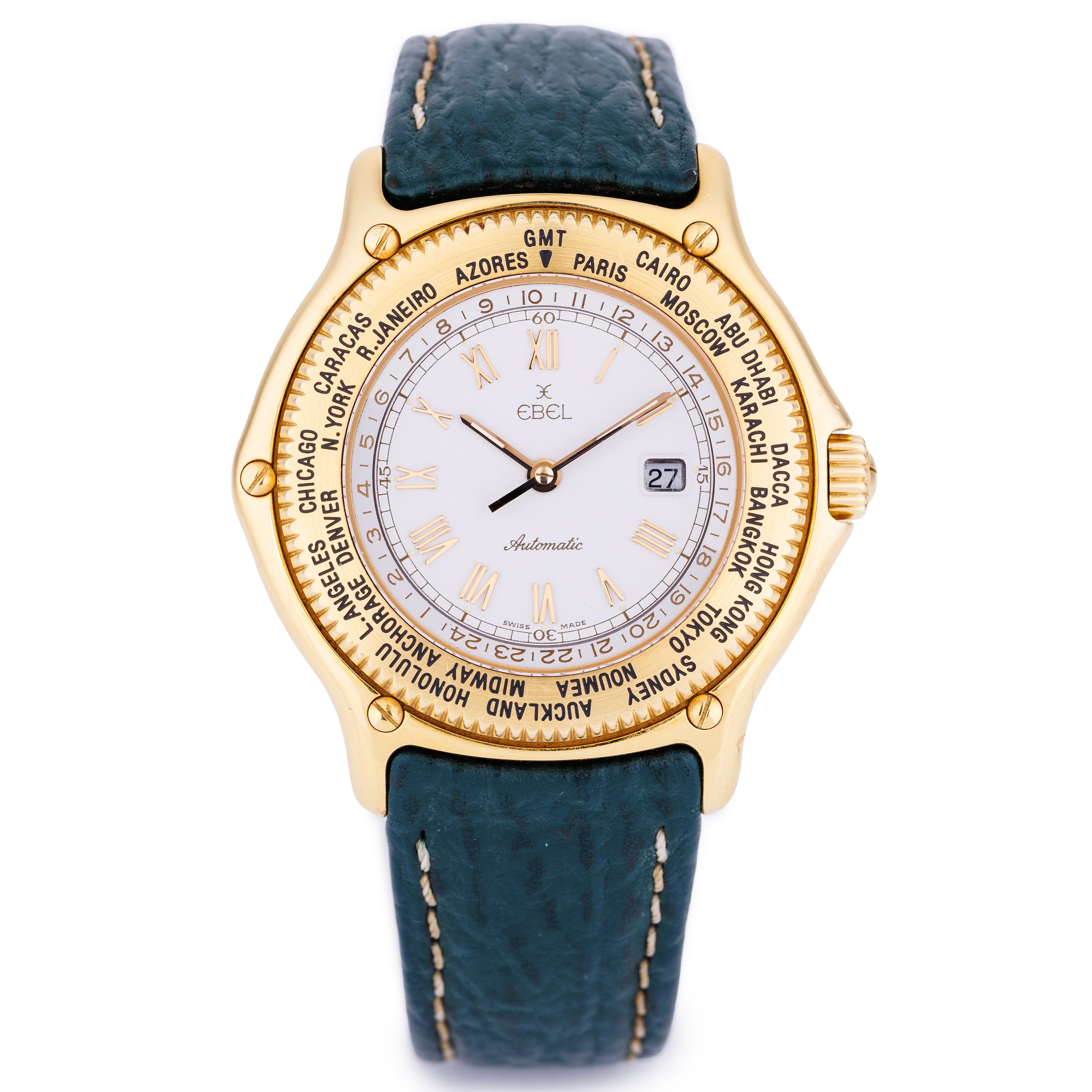 New Old Stock: Ebel Voyager World Time | REF. 8124913 | White Dial | Automatic | 18k Yellow Gold | 38mm | 1990's