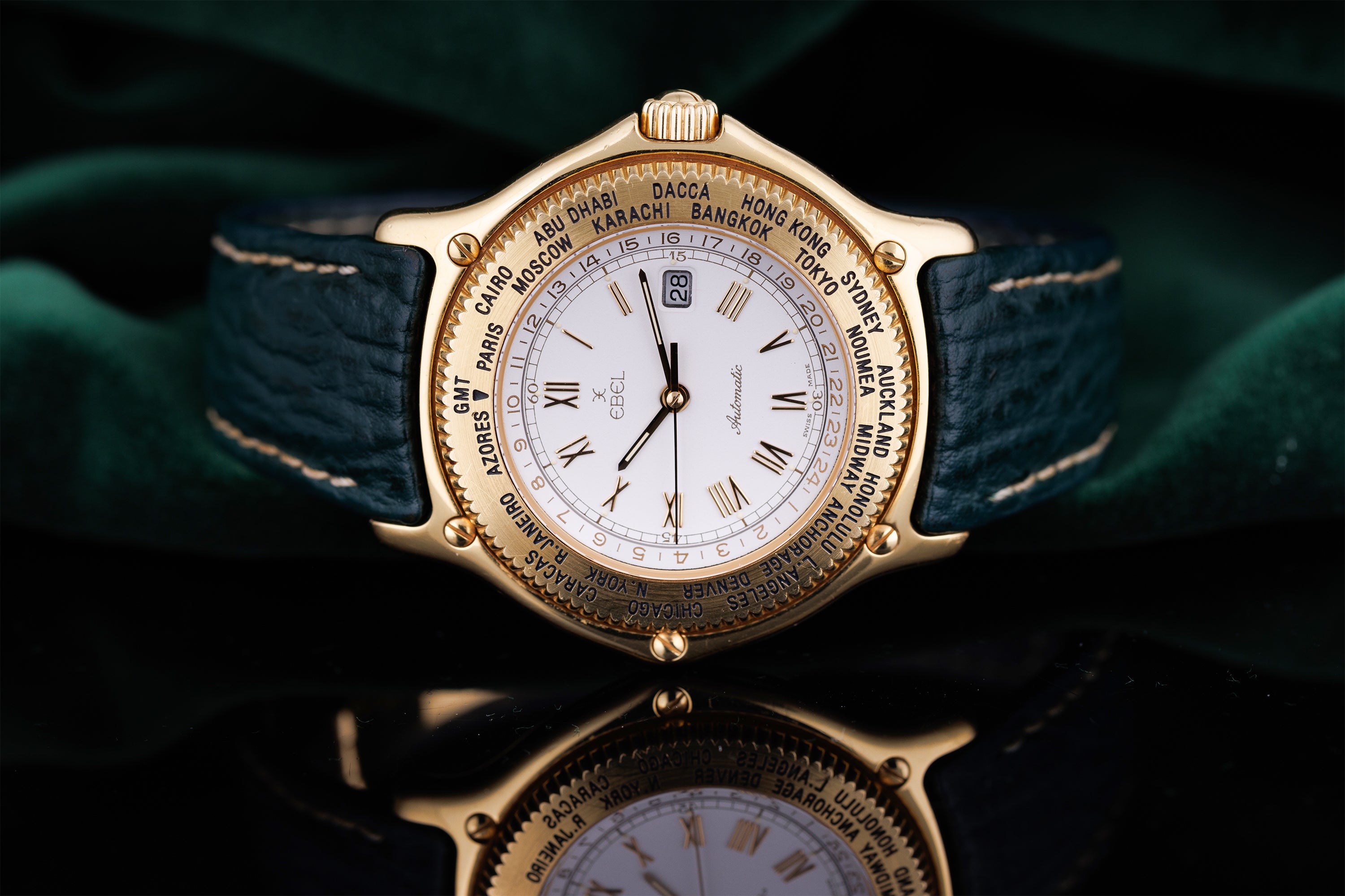 New Old Stock: Ebel Voyager World Time | REF. 8124913 | White Dial | Automatic | 18k Yellow Gold | 38mm | 1990's