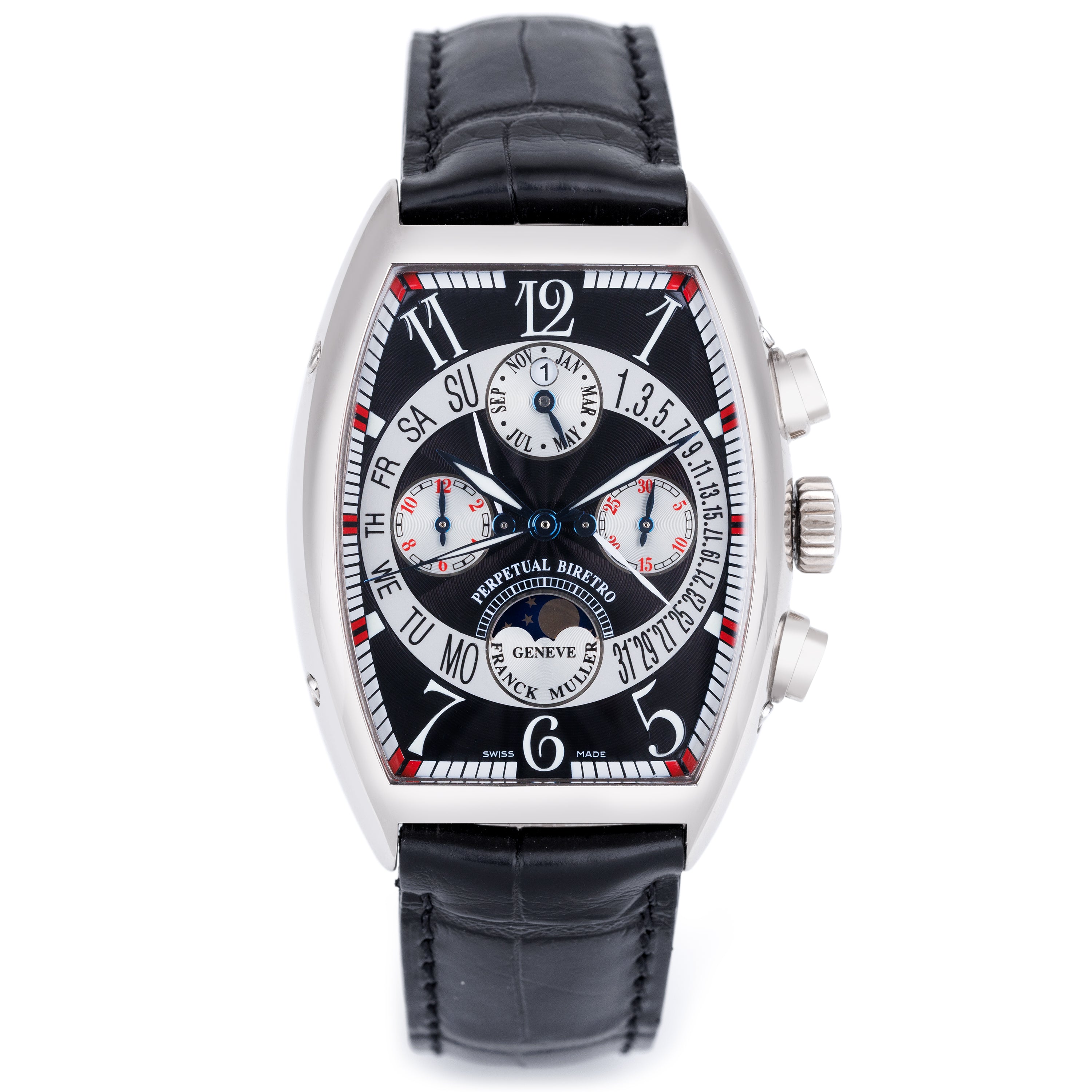 Franck Muller Cintrée Curvex Quantième Perpétuel Biretro | REF. 7850 CC QPB | 18k White Gold | 35 x 42mm | Automatic | 2000's
