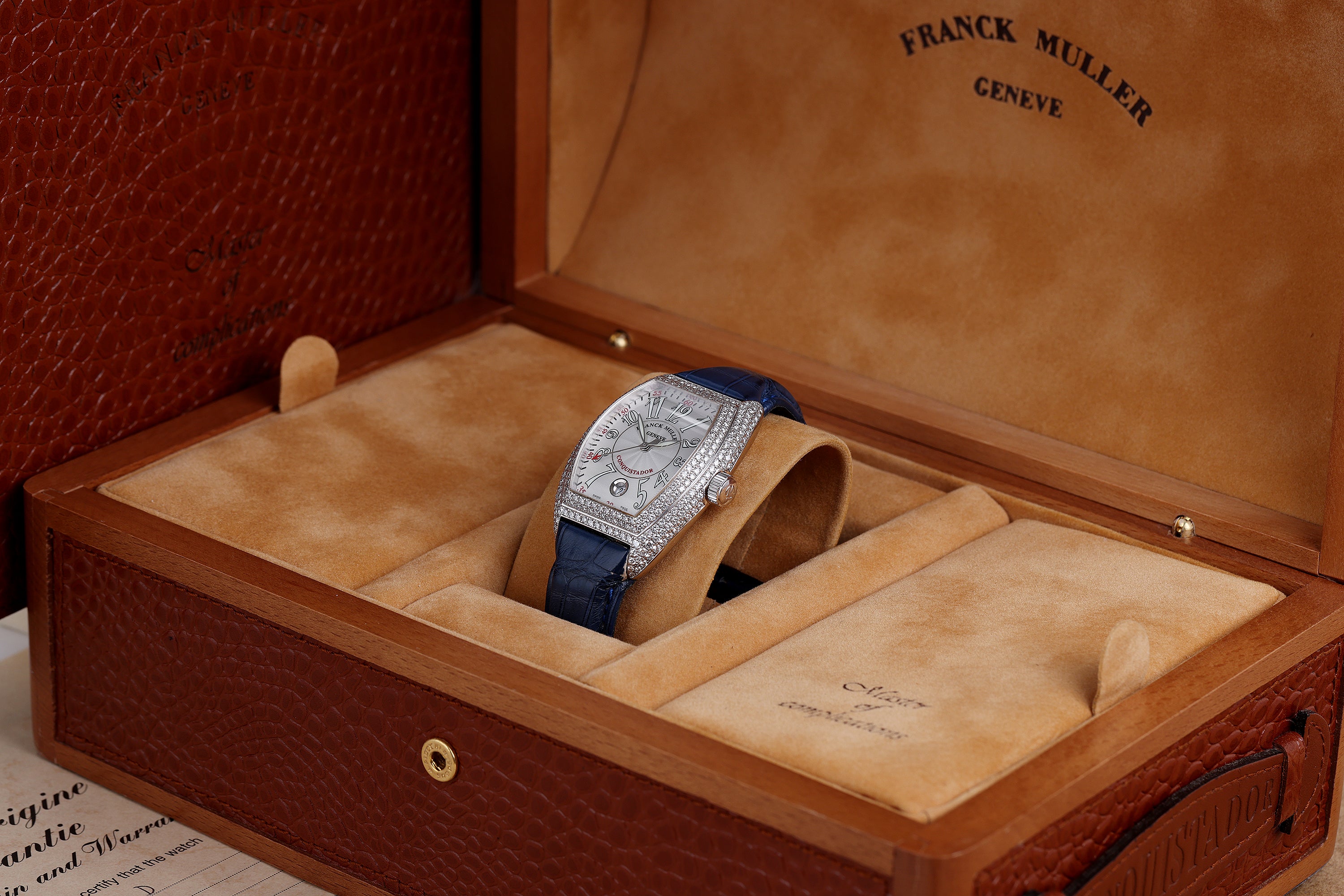Franck Muller Conquistador | REF. 8005 SC D | 18k White Gold | Factory Diamond Bezel & Case | 35mm | Box & Papers | 2006