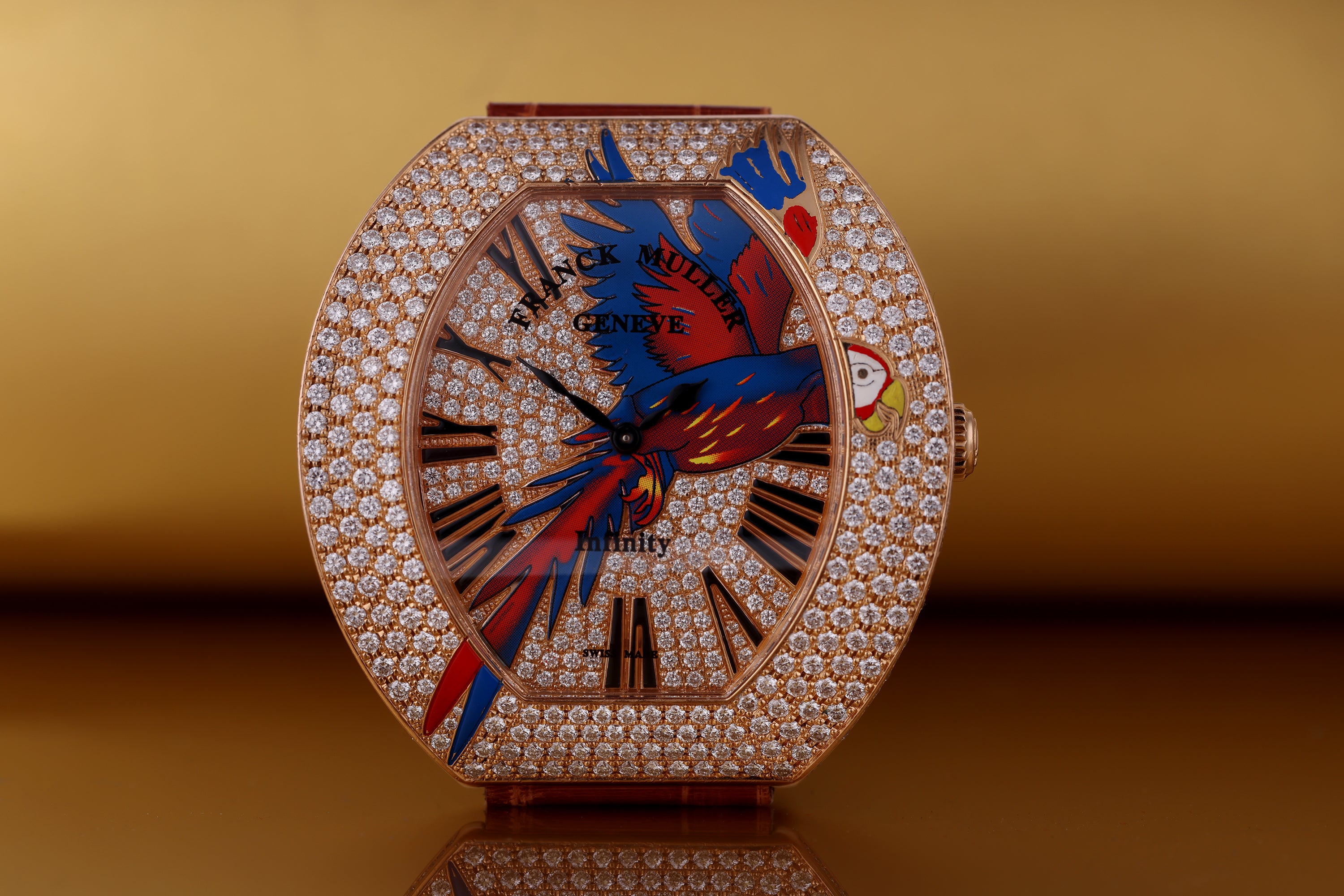 Franck Muller Infinity | 'Parrot' Limited Edition of 6 | REF. 3545 QZ PAR D CD | Pavé Diamonds & Enamel | 18k Rose Gold | 45 x 47 mm | 2010s?