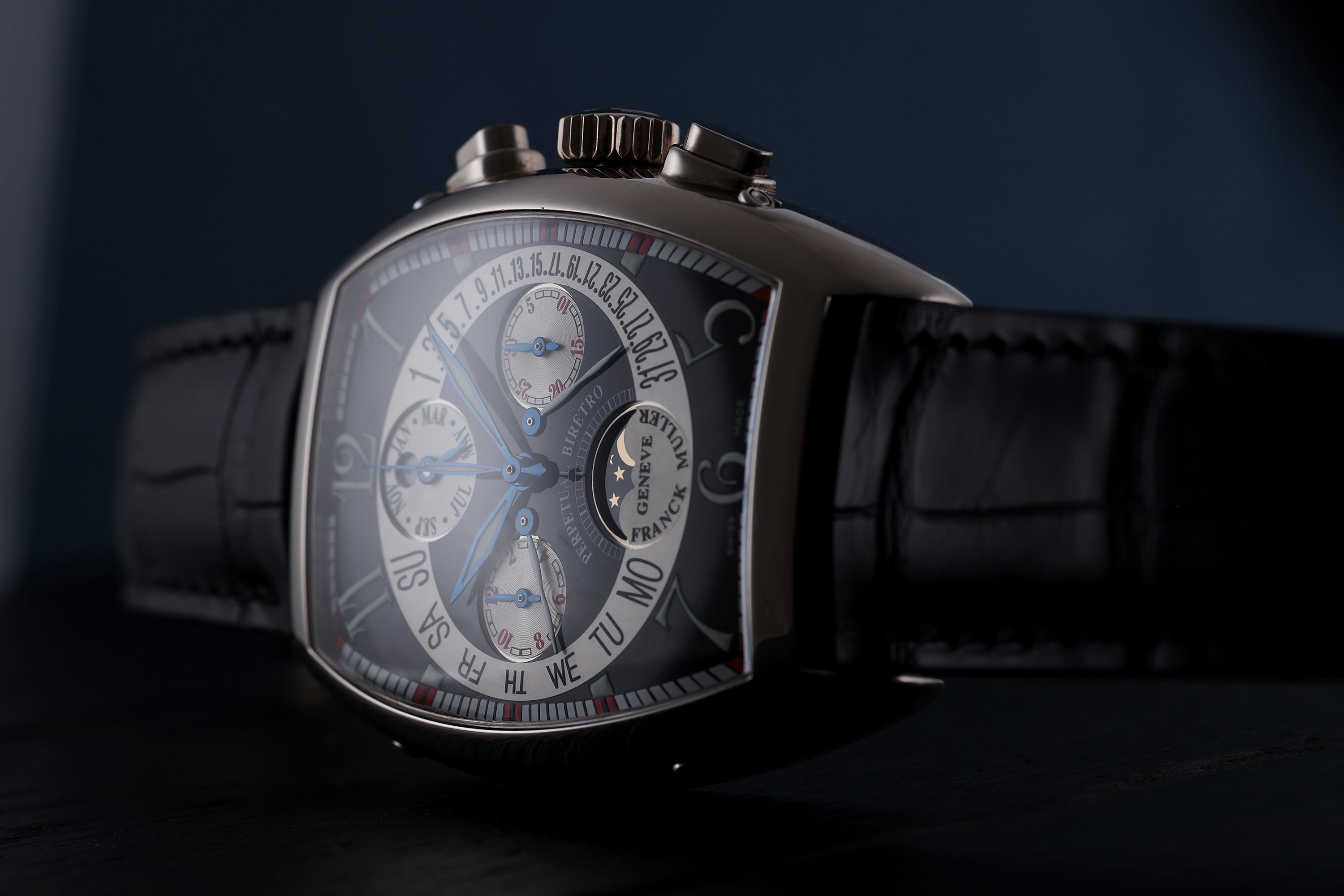 Franck Muller Cintrée Curvex Quantième Perpétuel Biretro | REF. 7850 CC QPB | 18k White Gold | 35 x 42mm | Automatic | 2000's