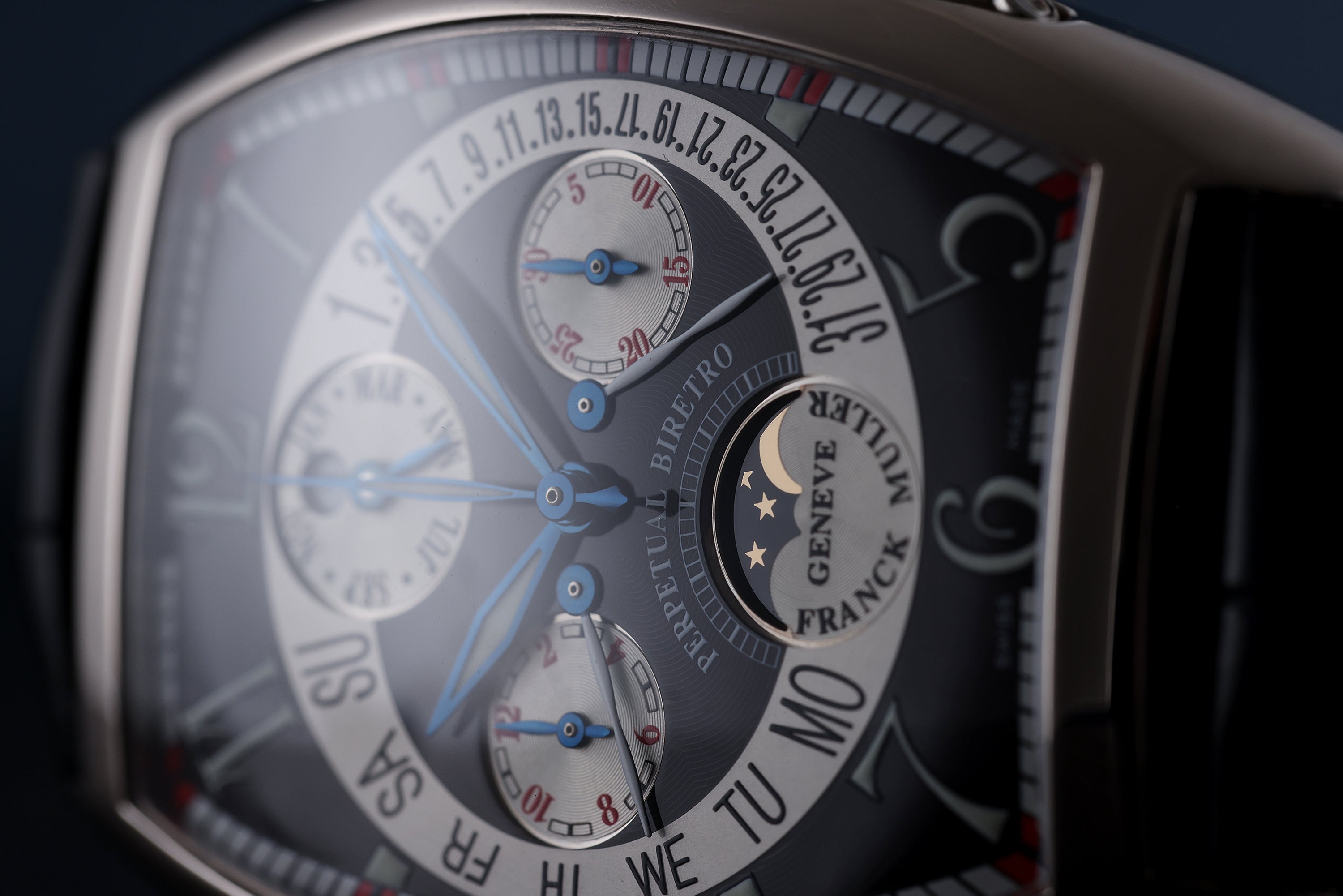 Franck Muller Cintrée Curvex Quantième Perpétuel Biretro | REF. 7850 CC QPB | 18k White Gold | 35 x 42mm | Automatic | 2000's